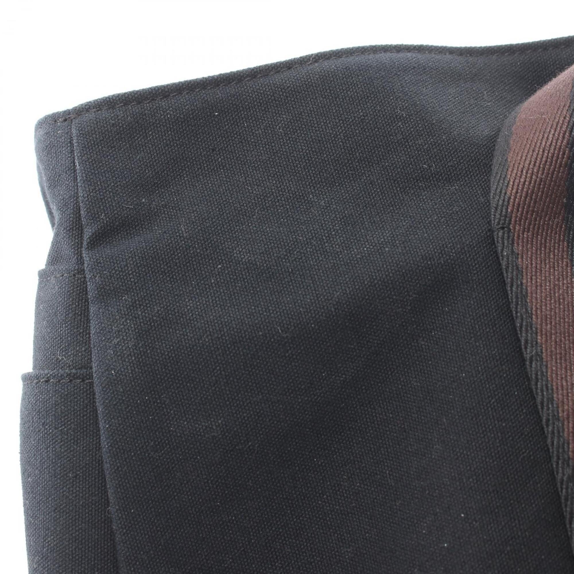 Hermes Black Brown Canvas Leather Handbag Tote Bag (Pre-Owned)