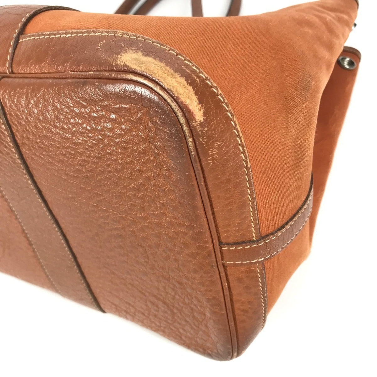 Hermes Orange Leather Canvas Shoulder Bag Tote Bag (Pre-Owned)