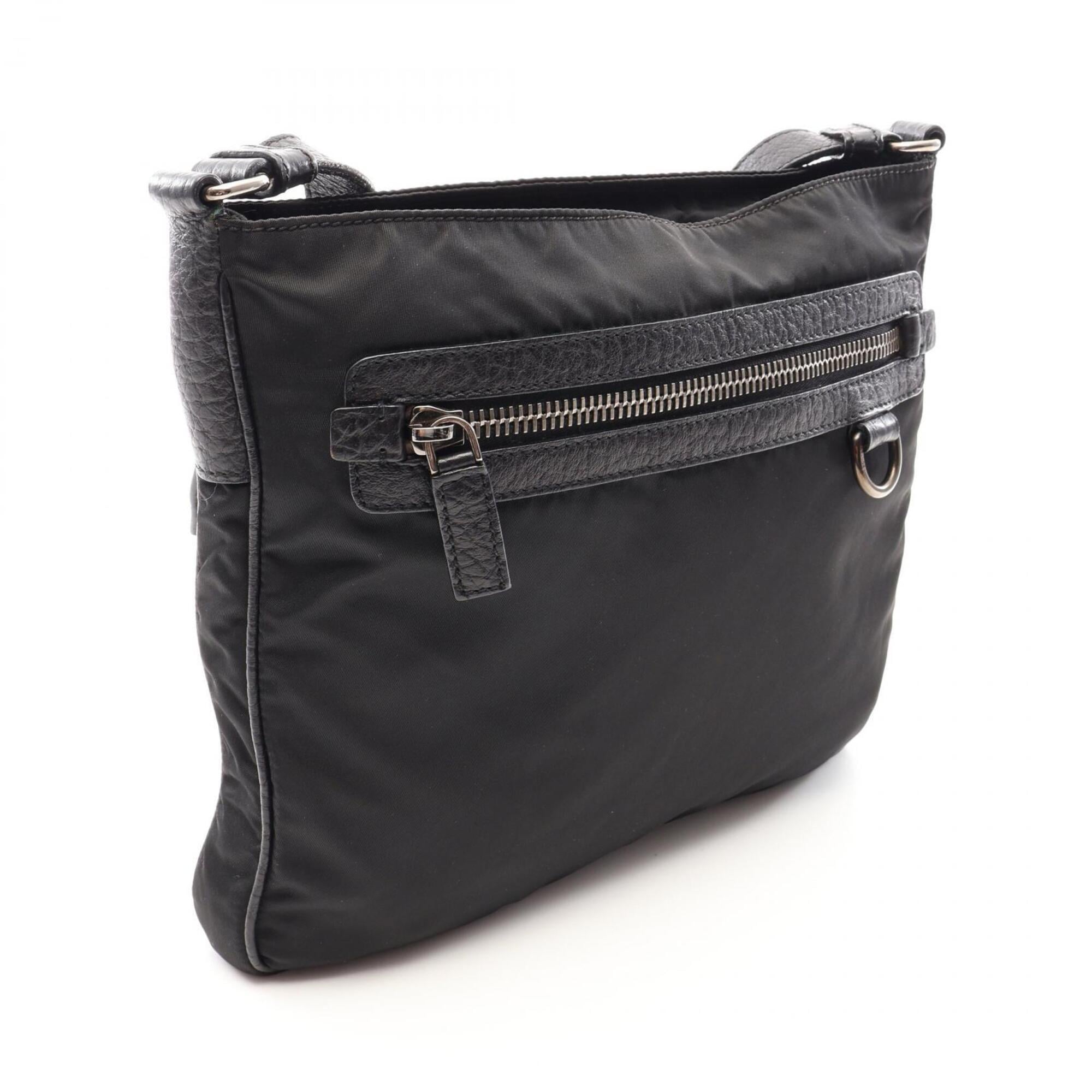 Prada Black Nylon Leather Handbag Shoulder Bag (Pre-Owned)