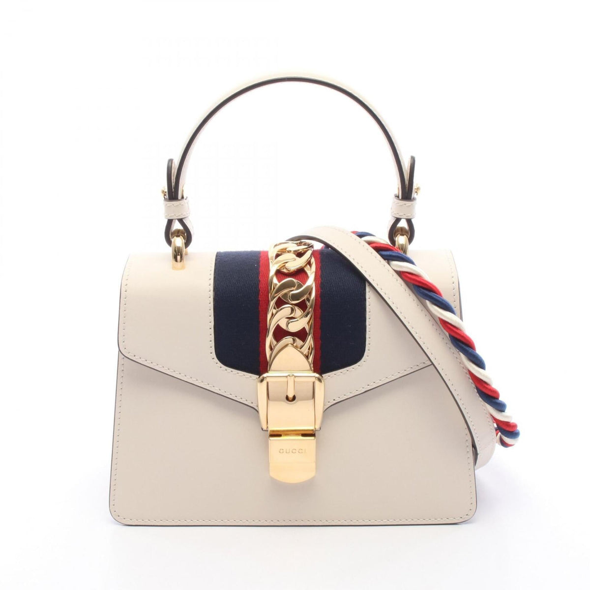 Gucci Navy Red Color White Leather Handbag (Pre-Owned)