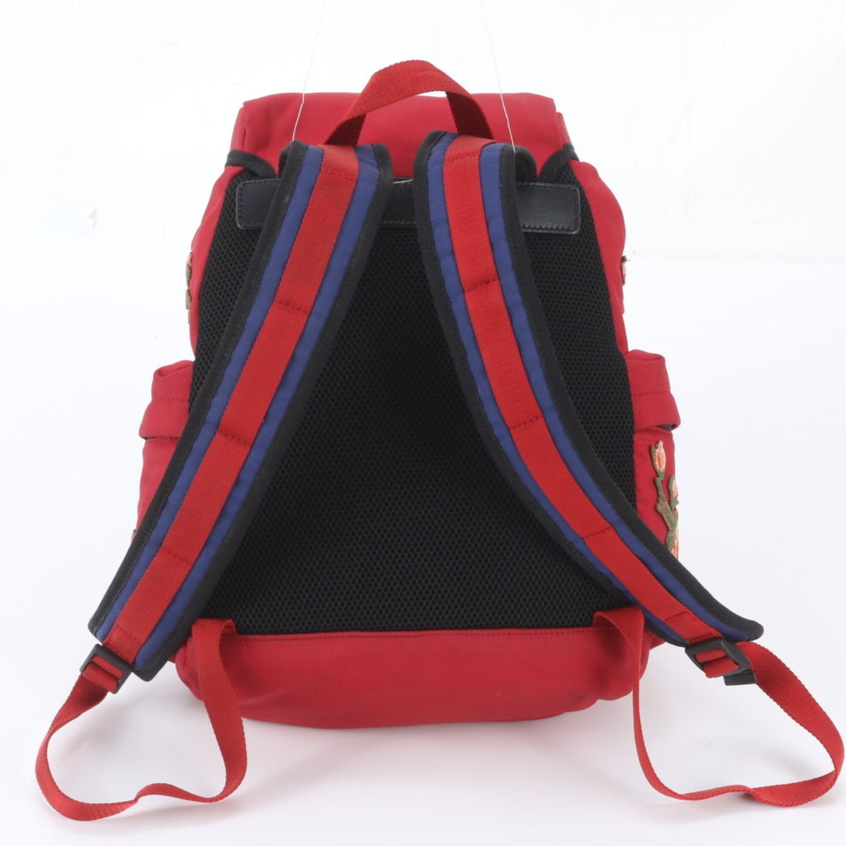 Gucci Red Color Leather Canvas Backpack Shoulder Bag (Pre-Owned)