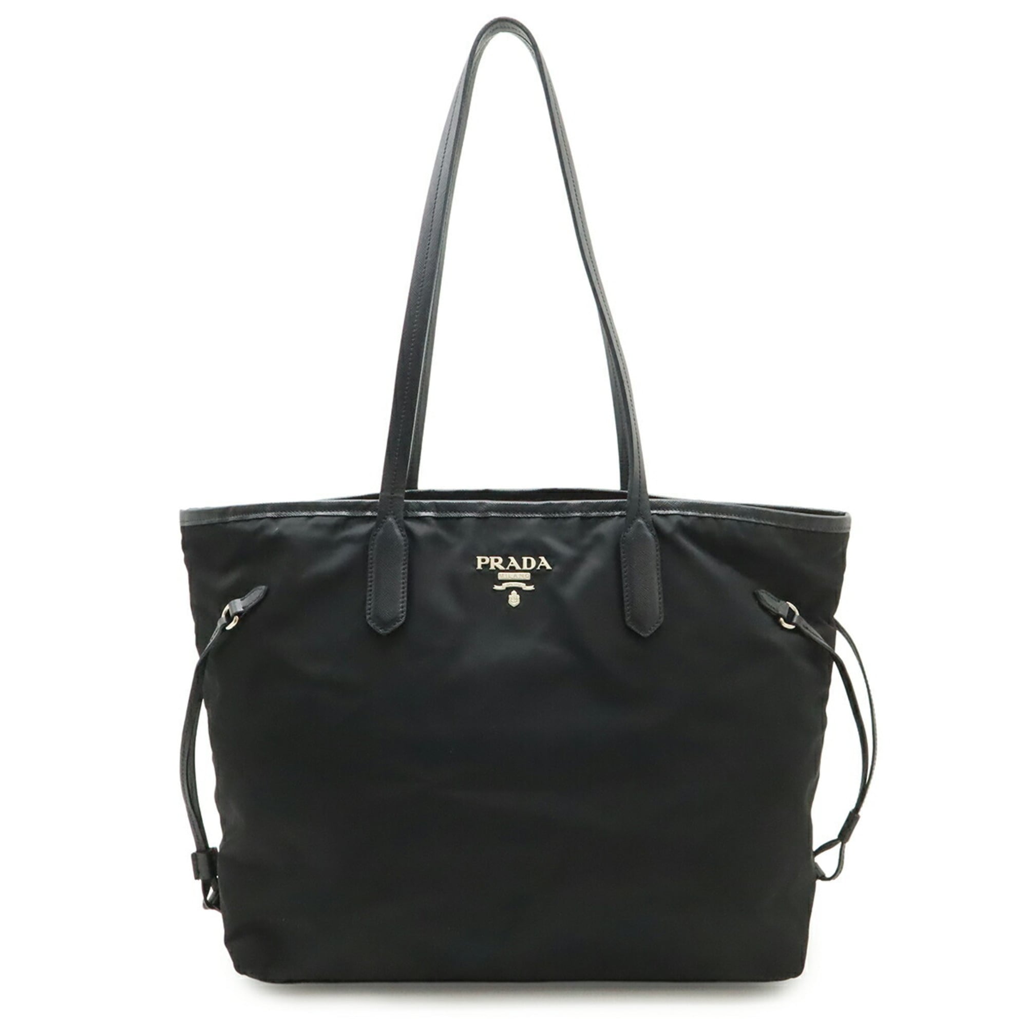 Prada Black Nero Nylon Leather Shoulder Bag Tote Bag (Pre-Owned)