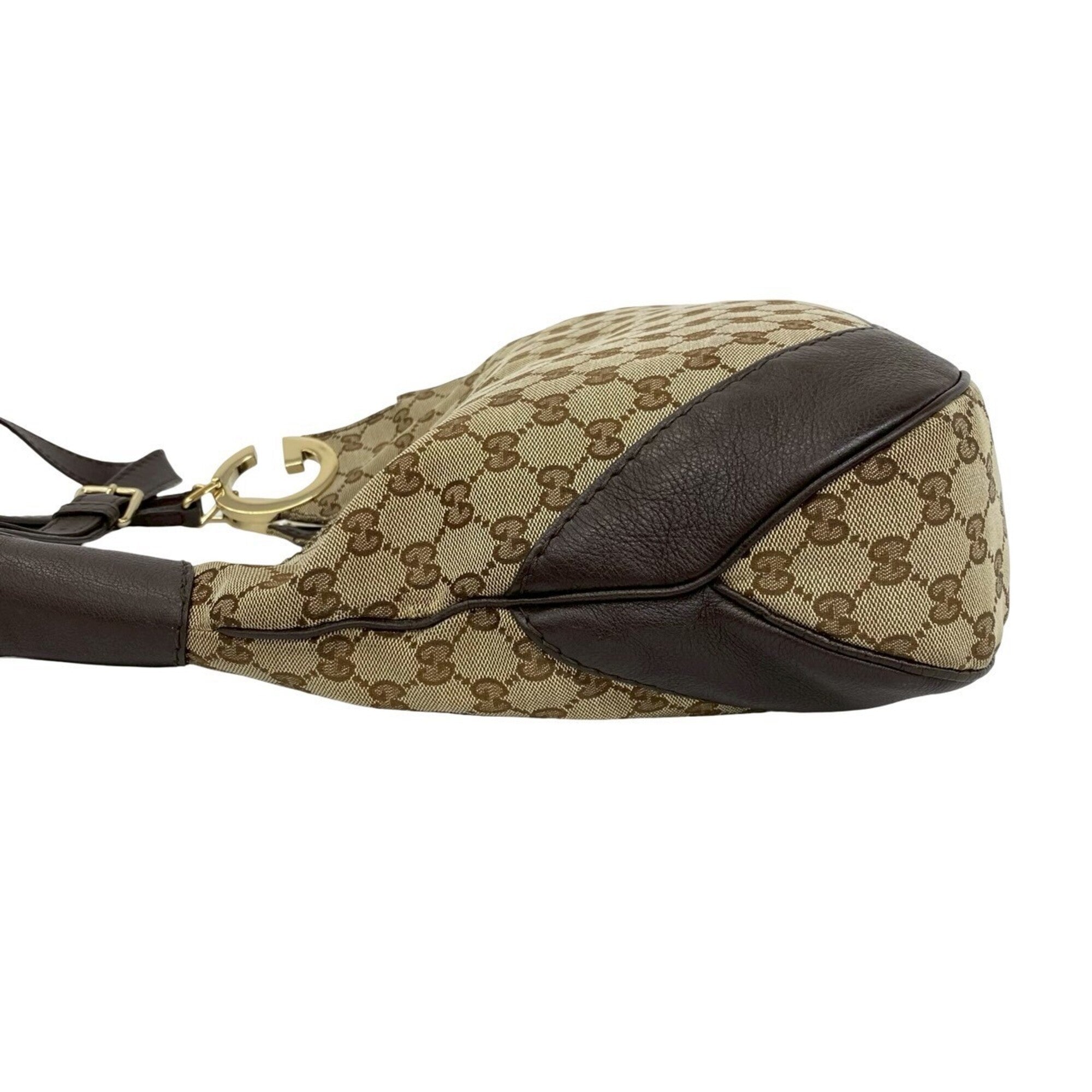 Gucci Beige Brown Canvas Leather Shoulder Bag (Pre-Owned)