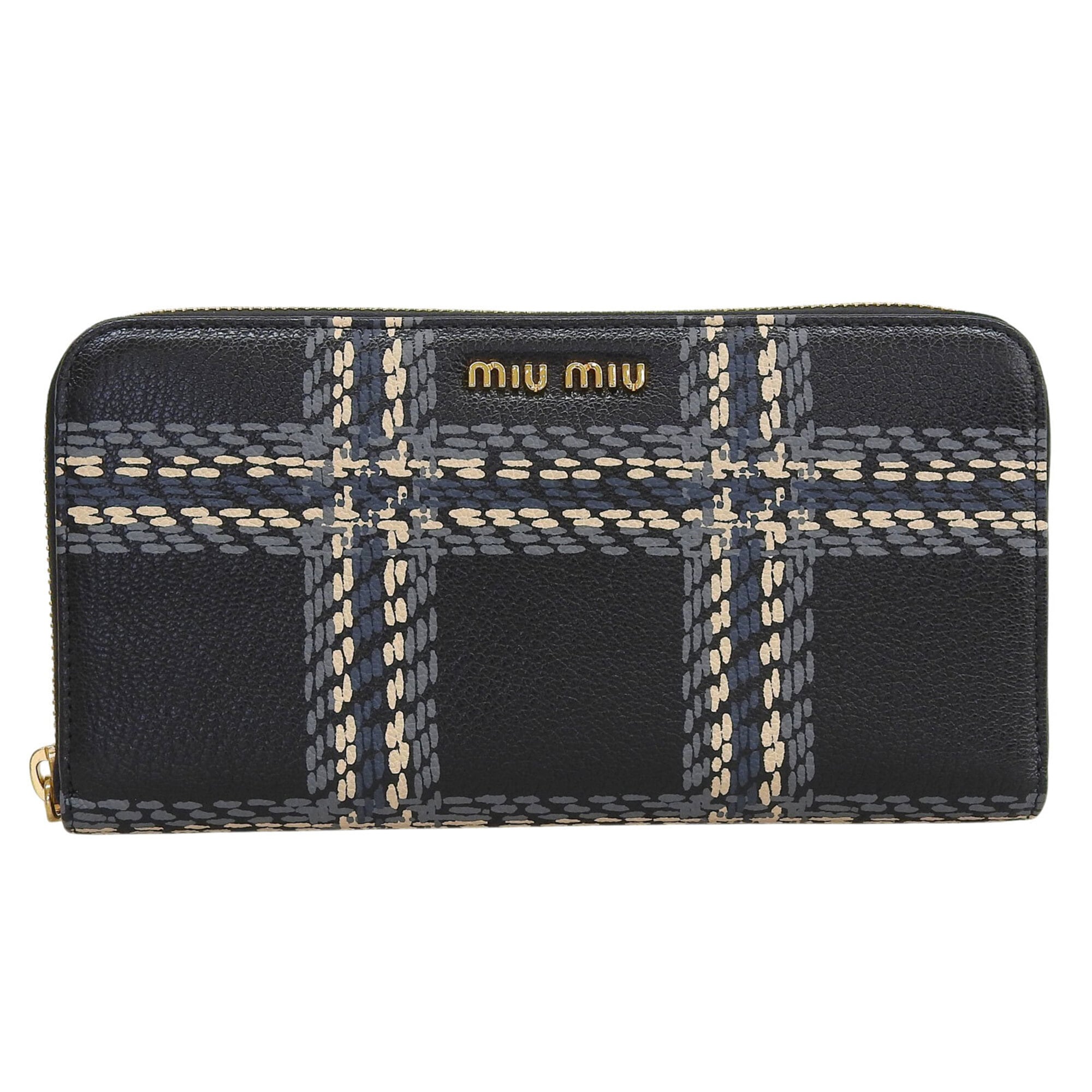 Miu Miu Black Gray Pink Beige Leather Long Wallet (Bi-Fold) (Pre-Owned)