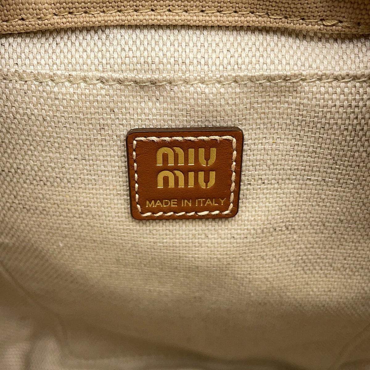 Miu Miu Beige Brown Leather Canvas Backpack Handbag (Pre-Owned)