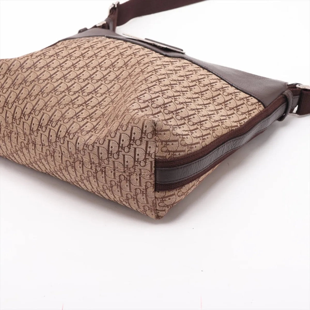 Christian Dior Brown Leather Canvas Crossbody Bag Shoulder Bag (Pre-Owned)