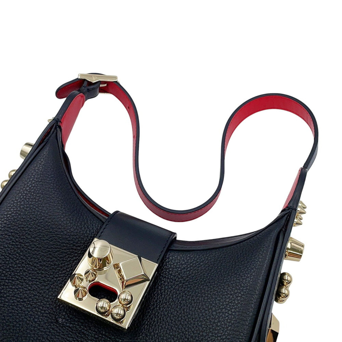 Christian Louboutin Black Red Color Leather Handbag Shoulder Bag (Pre-Owned)