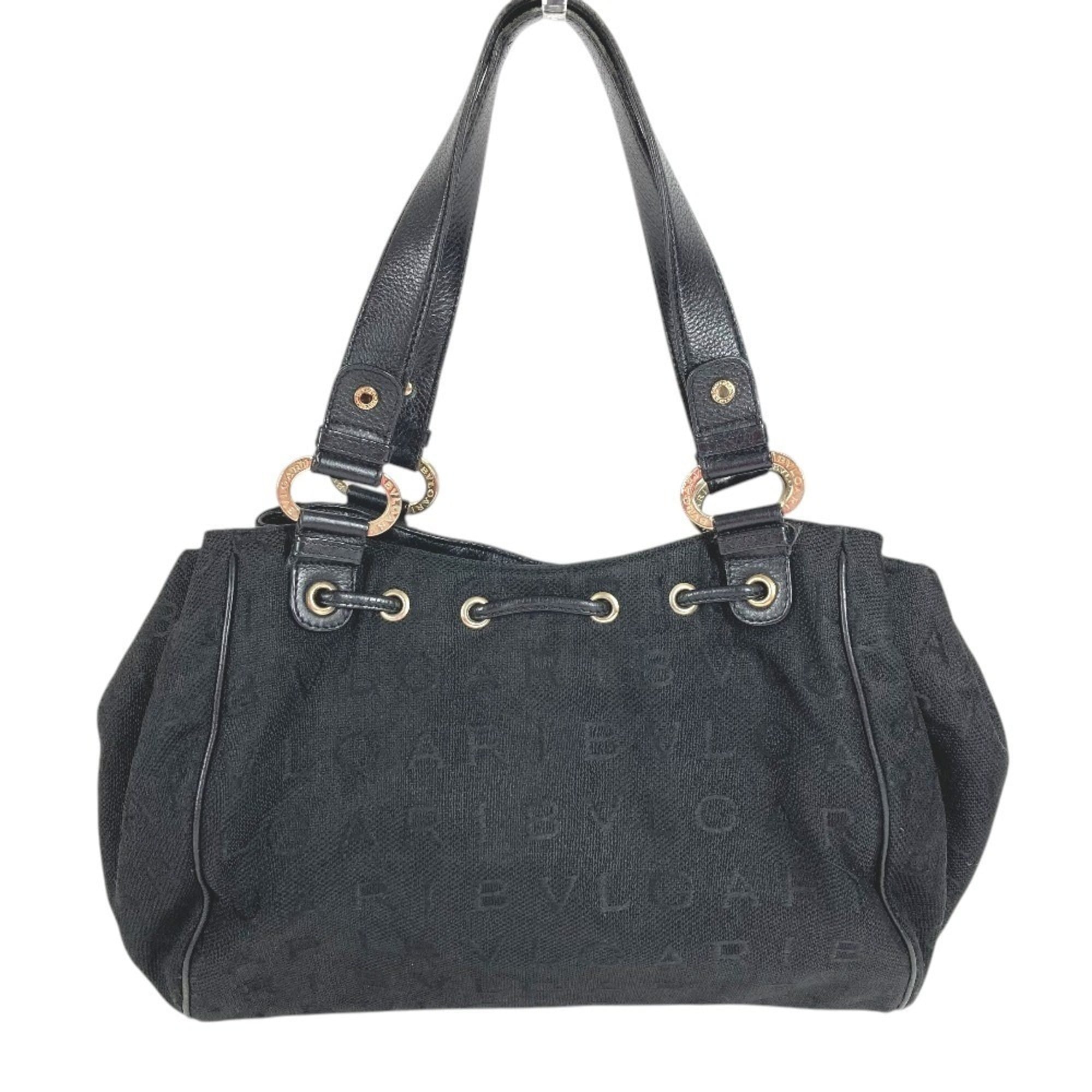 Bvlgari Black Canvas Leather Shoulder Bag Tote Bag (Pre-Owned)