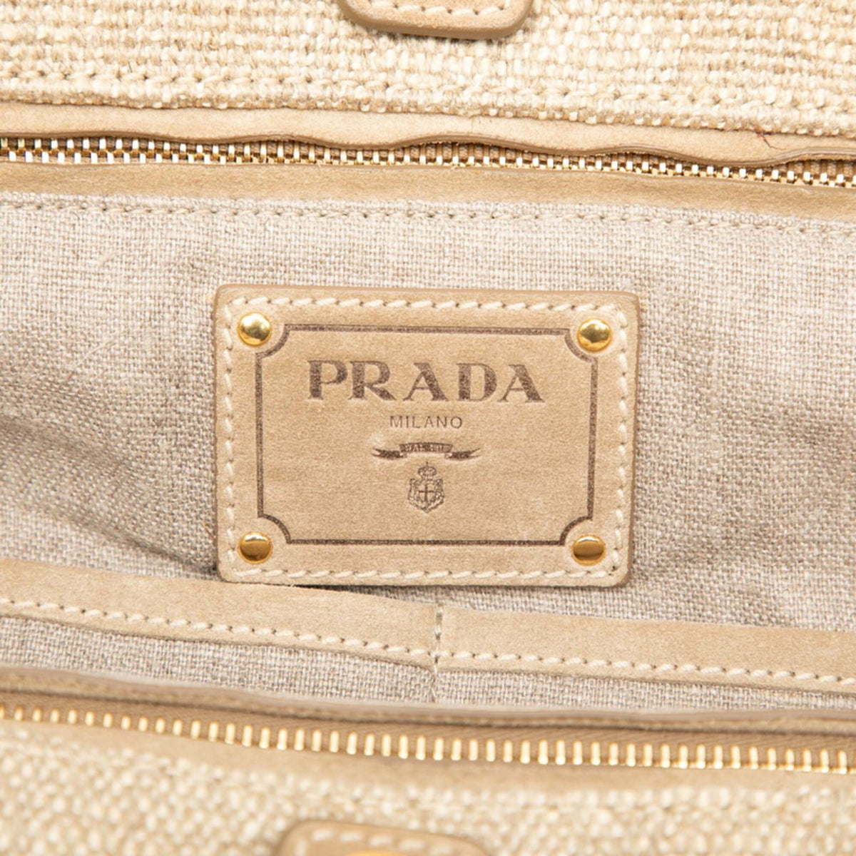 Prada Beige Cotton Linen Suede Shoulder Bag Tote Bag (Pre-Owned)