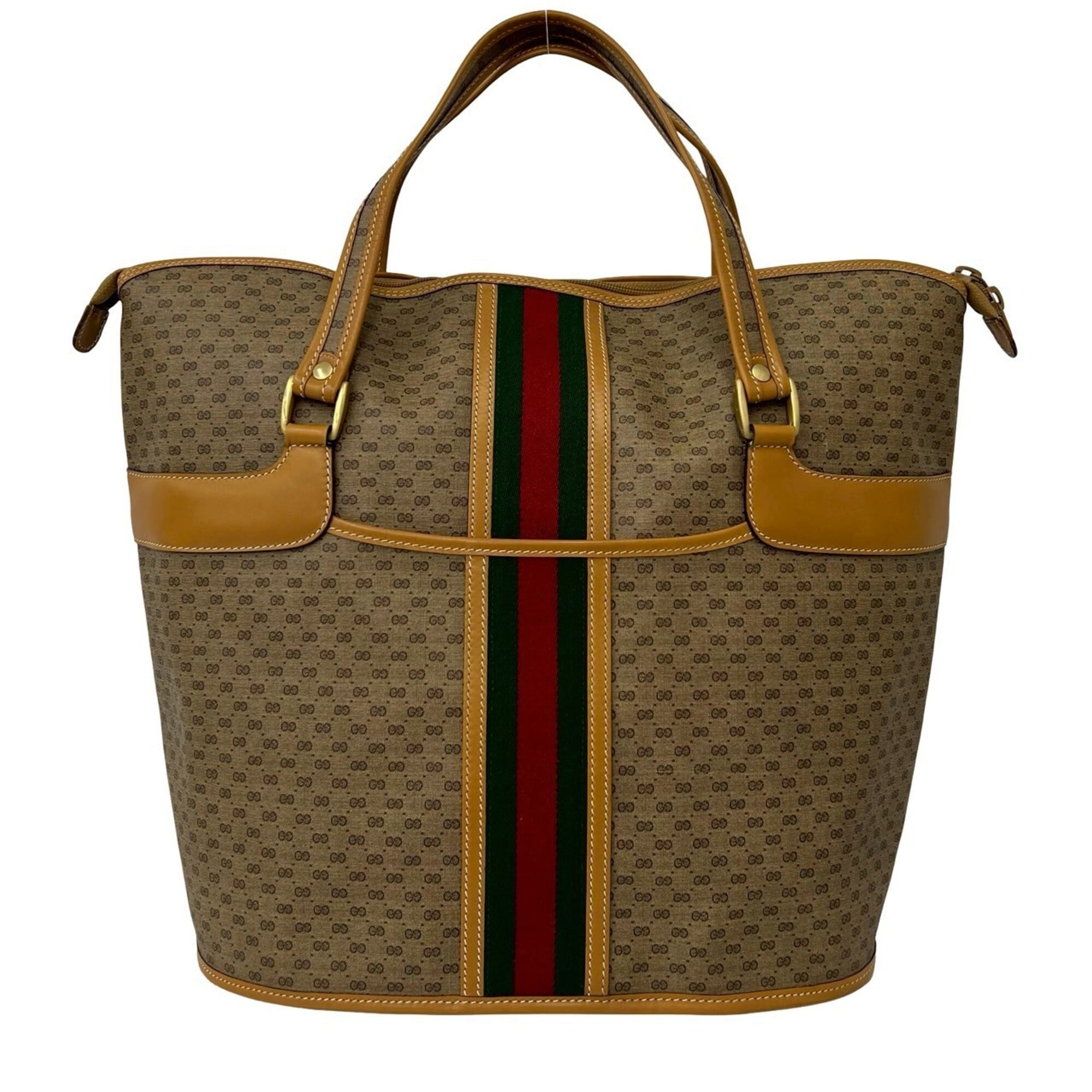 Gucci Brown Green Red Color Leather Pvc Handbag Tote Bag (Pre-Owned)