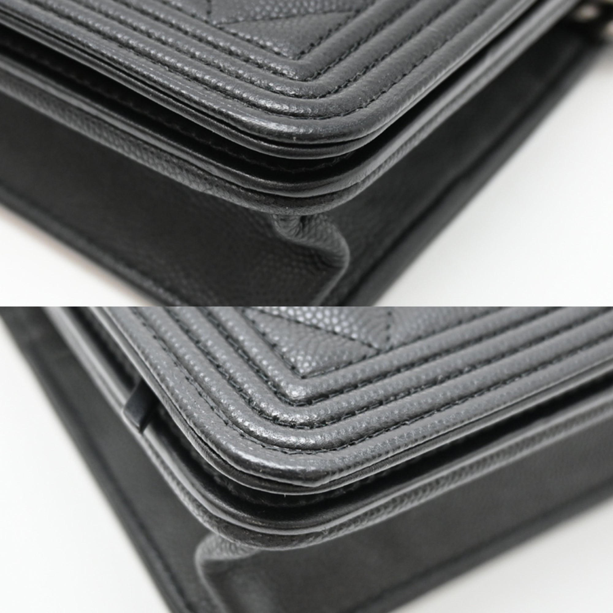 Chanel Black Grained Calfskin Chain/Shoulder Wallet (Pre-Owned)