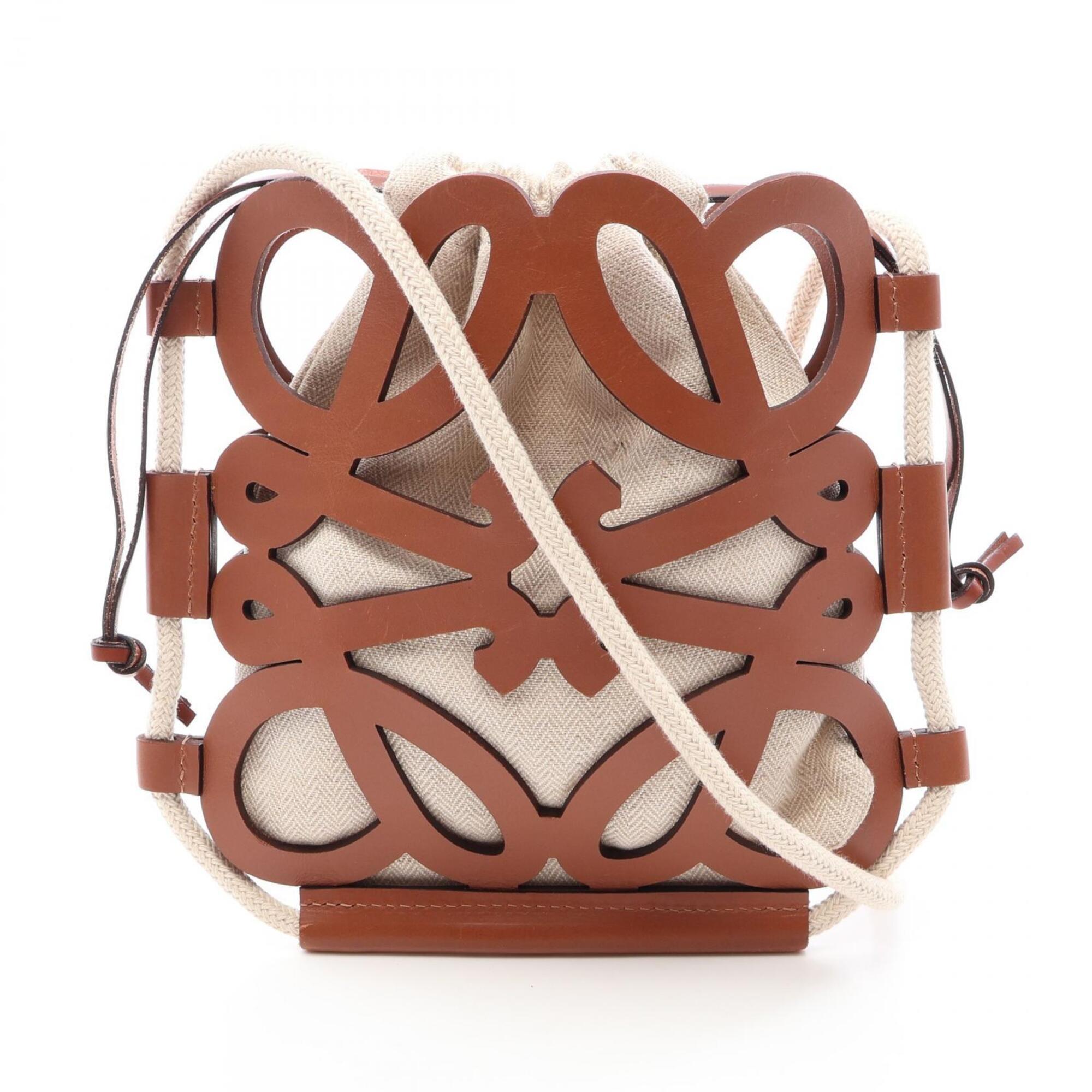 Loewe Brown Ivory Canvas Leather Handbag Shoulder Bag (Pre-Owned)
