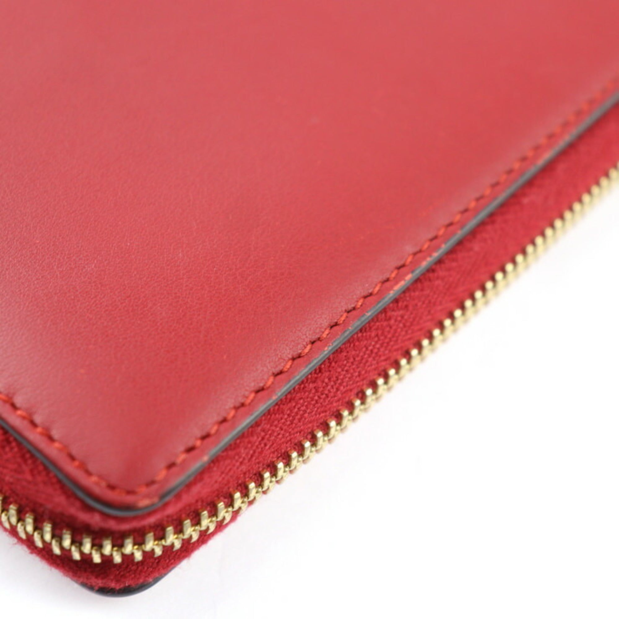 Gucci Red Color Leather Long Wallet (Bi-Fold) (Pre-Owned)