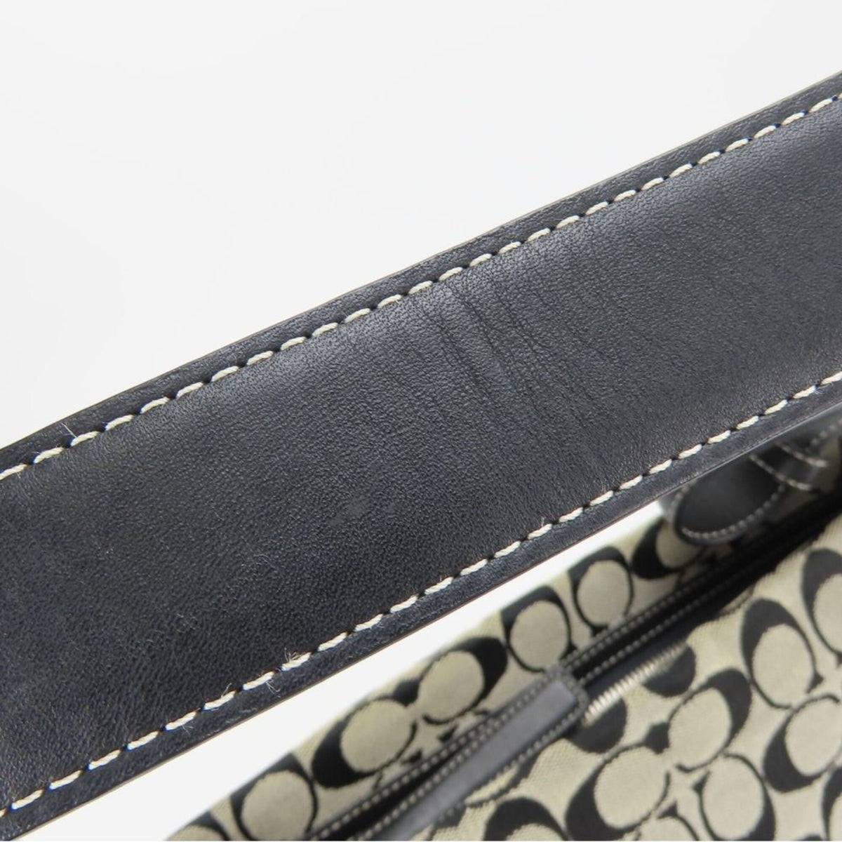 Coach Signature Black Gray Canvas Leather Shoulder Bag (Pre-Owned)