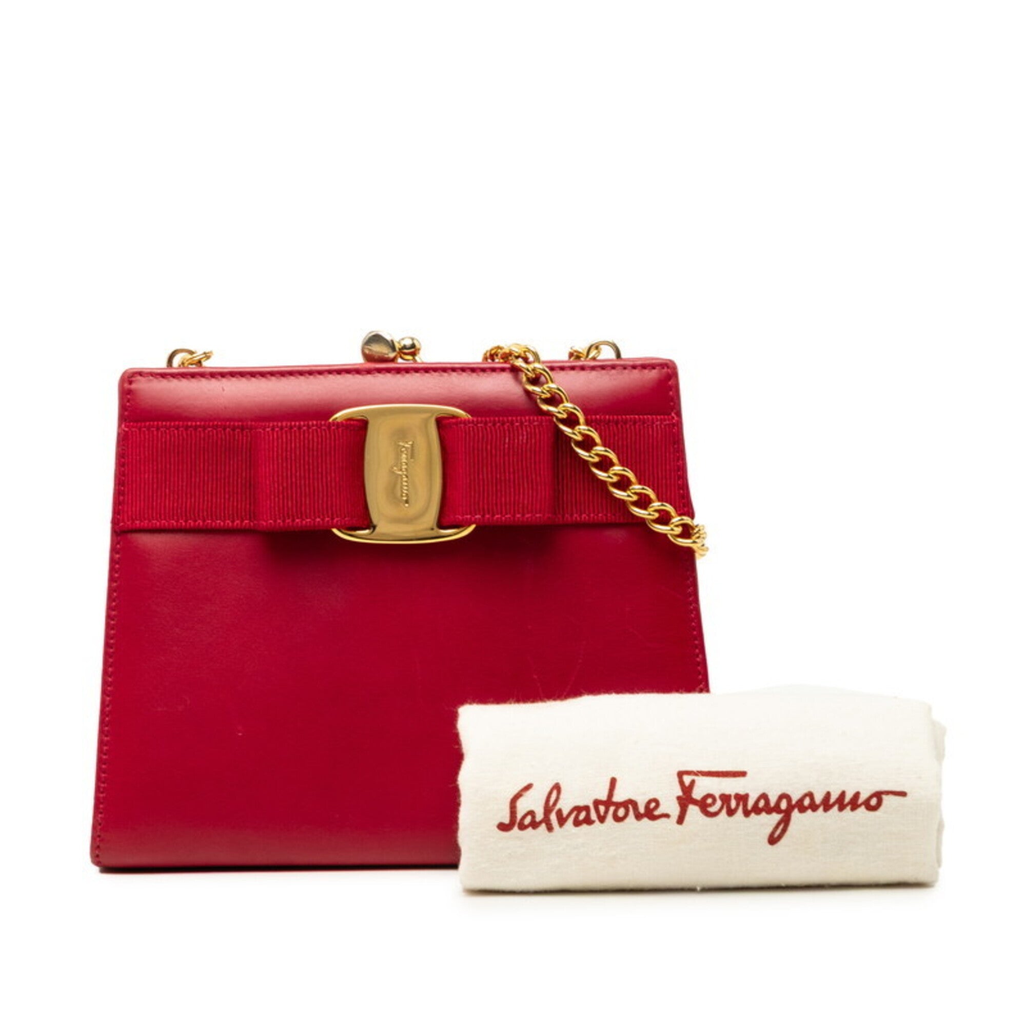 Salvatore Ferragamo Red Color Leather Shoulder Bag (Pre-Owned)