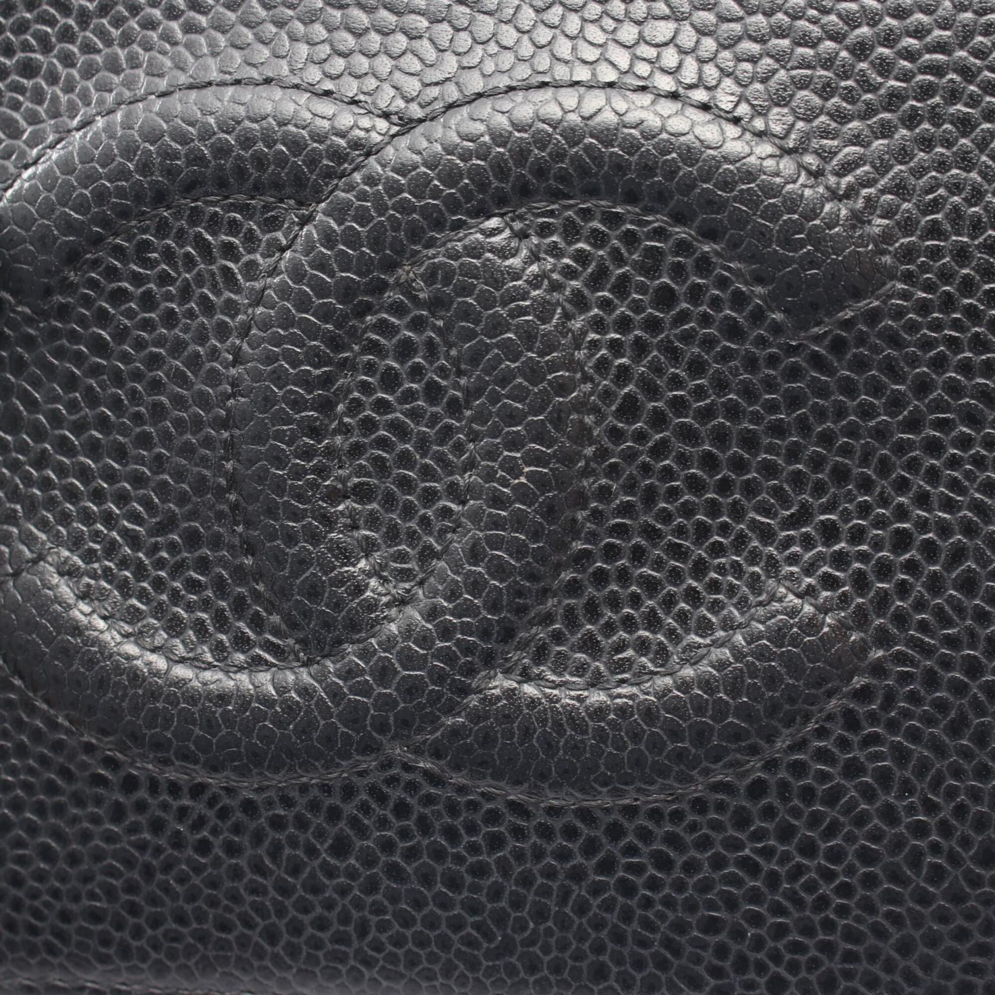 Chanel Black Grained Calfskin Long Wallet (Bi-Fold) (Pre-Owned)