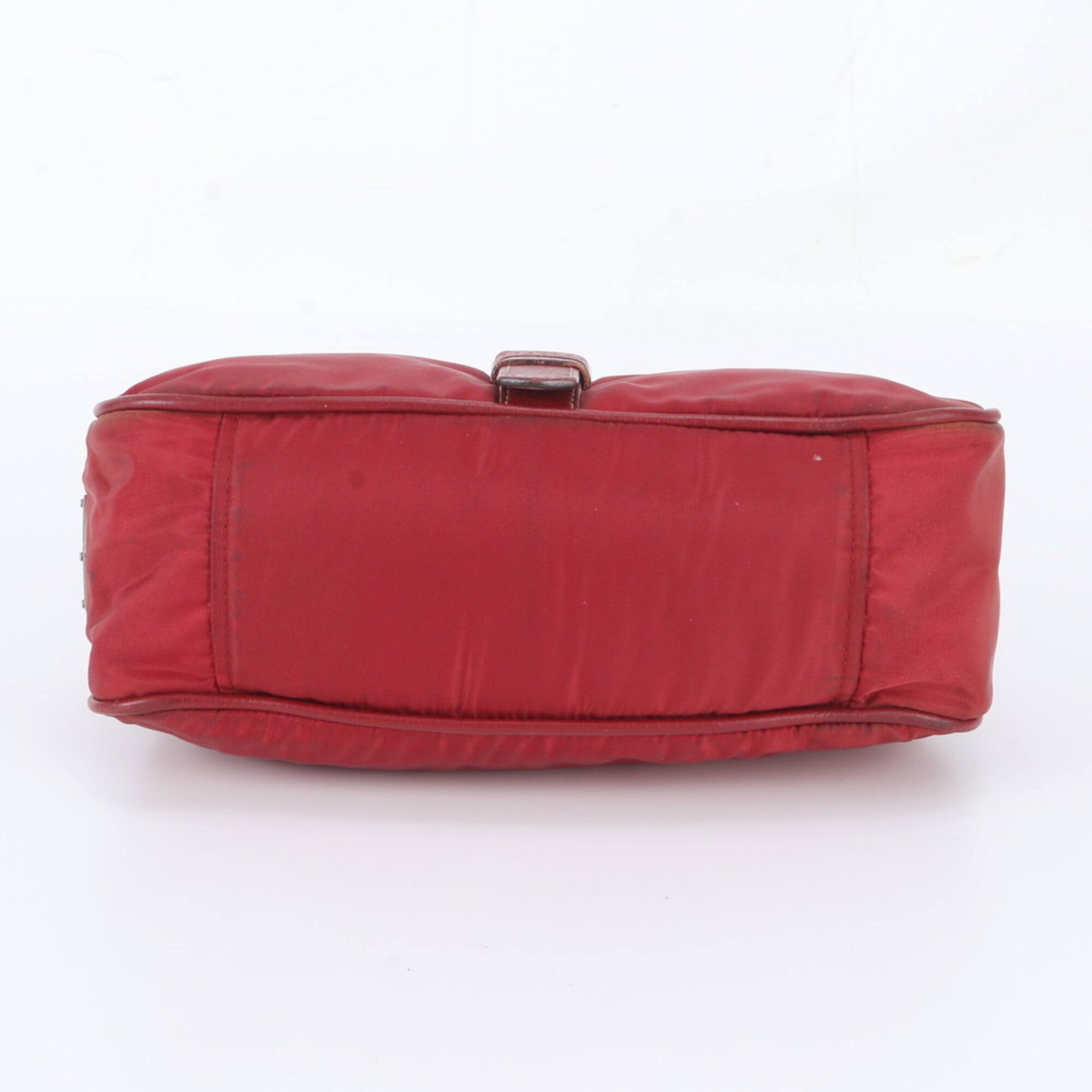 Prada Red Color Leather Nylon Handbag Shoulder Bag Tote Bag (Pre-Owned)