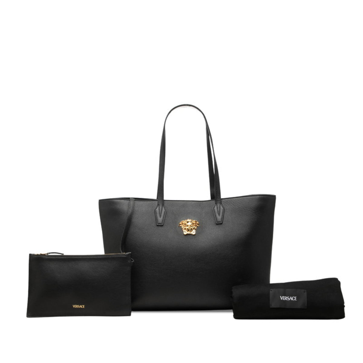 Versace Black Leather Tote Bag (Pre-Owned)