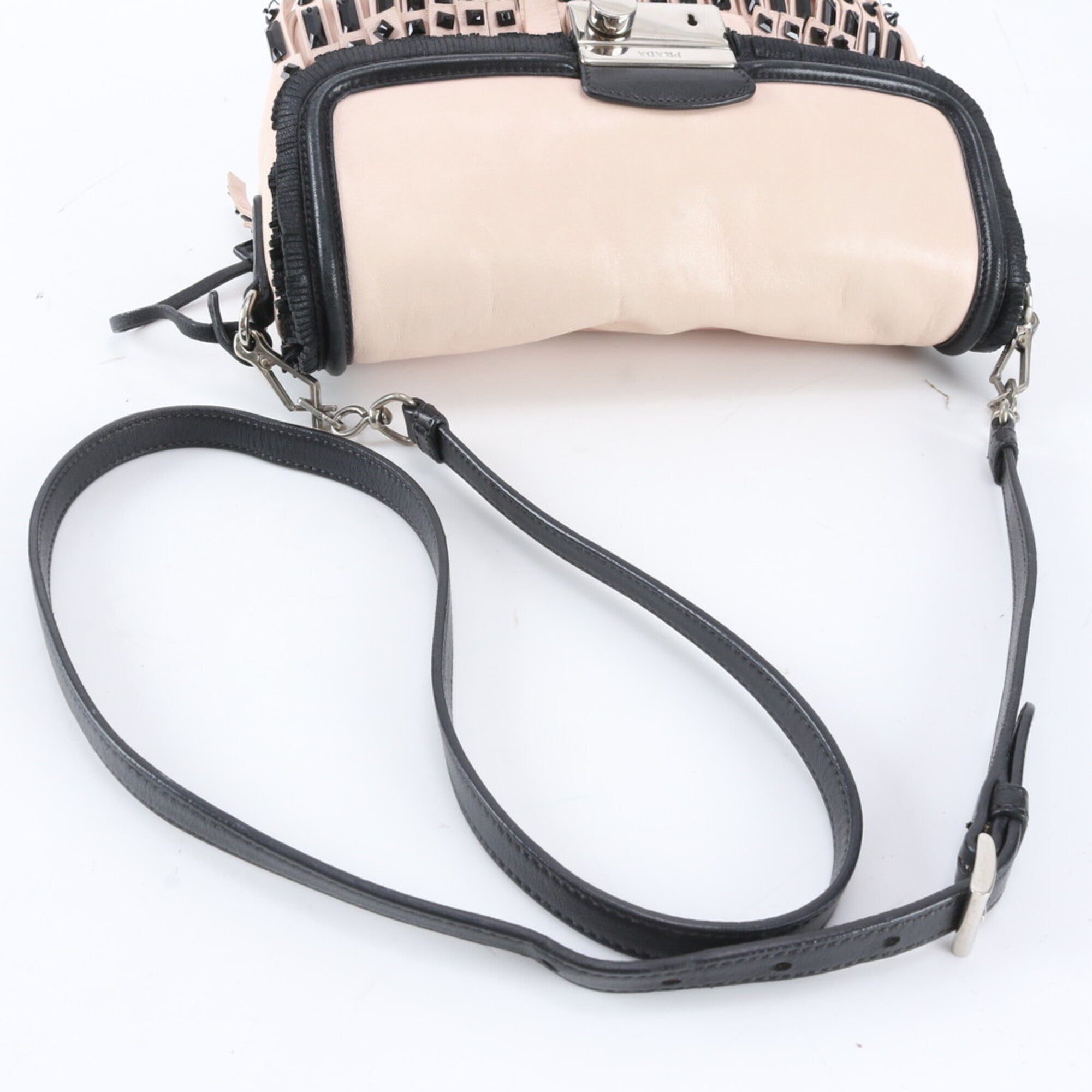 Prada Baby Pink Black Leather Shoulder Bag (Pre-Owned)
