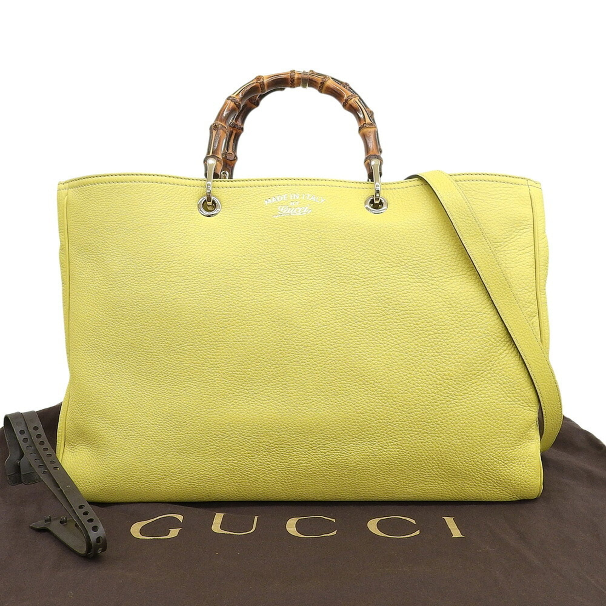 Gucci Yellow Bamboo Leather Handbag Shoulder Bag Tote Bag (Pre-Owned)