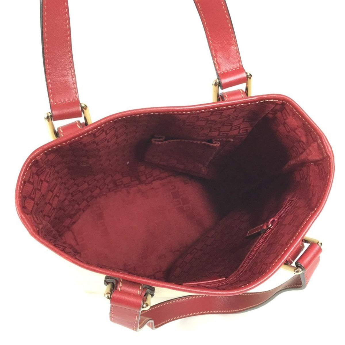 Gucci Red Color White Gg Supreme Leather Shoulder Bag Tote Bag (Pre-Owned)