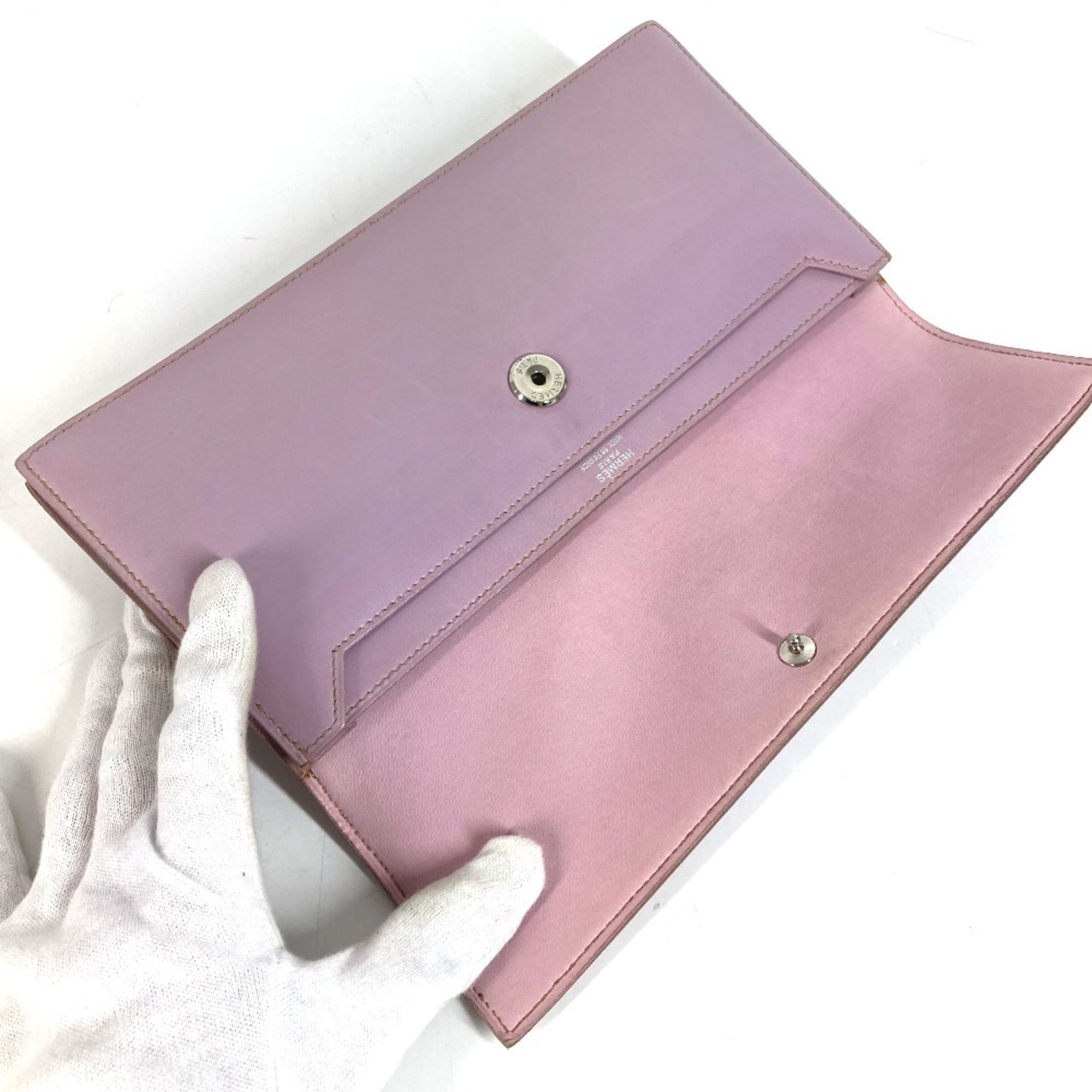 Hermes Pink Purple Leather Clutch Bag Handbag Pouch (Pre-Owned)