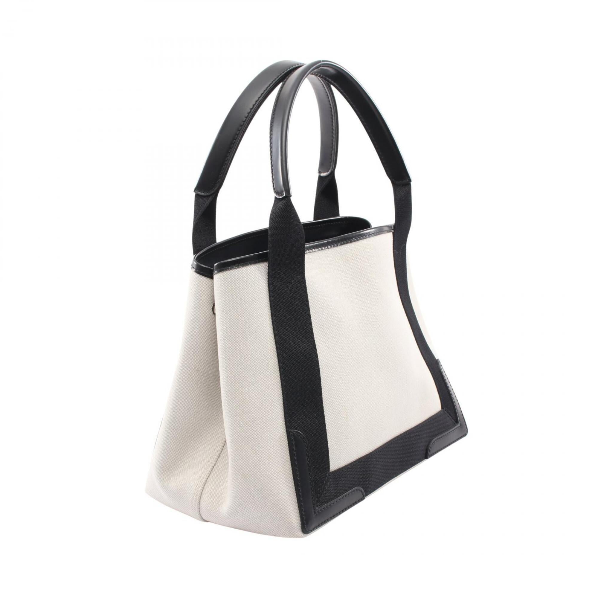 Balenciaga Black Ivory Canvas Leather Handbag Pouch Tote Bag (Pre-Owned)