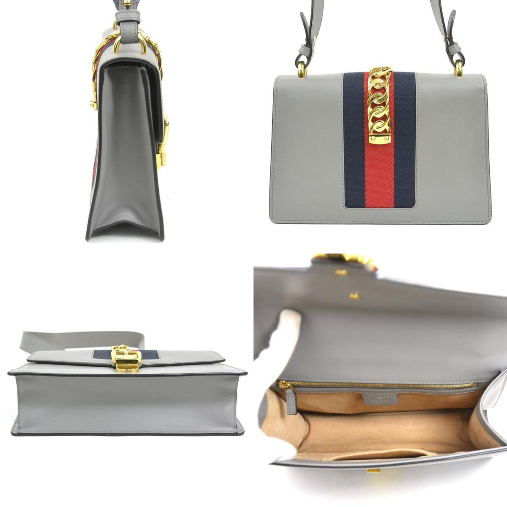 Gucci Gray Leather Shoulder Bag (Pre-Owned)