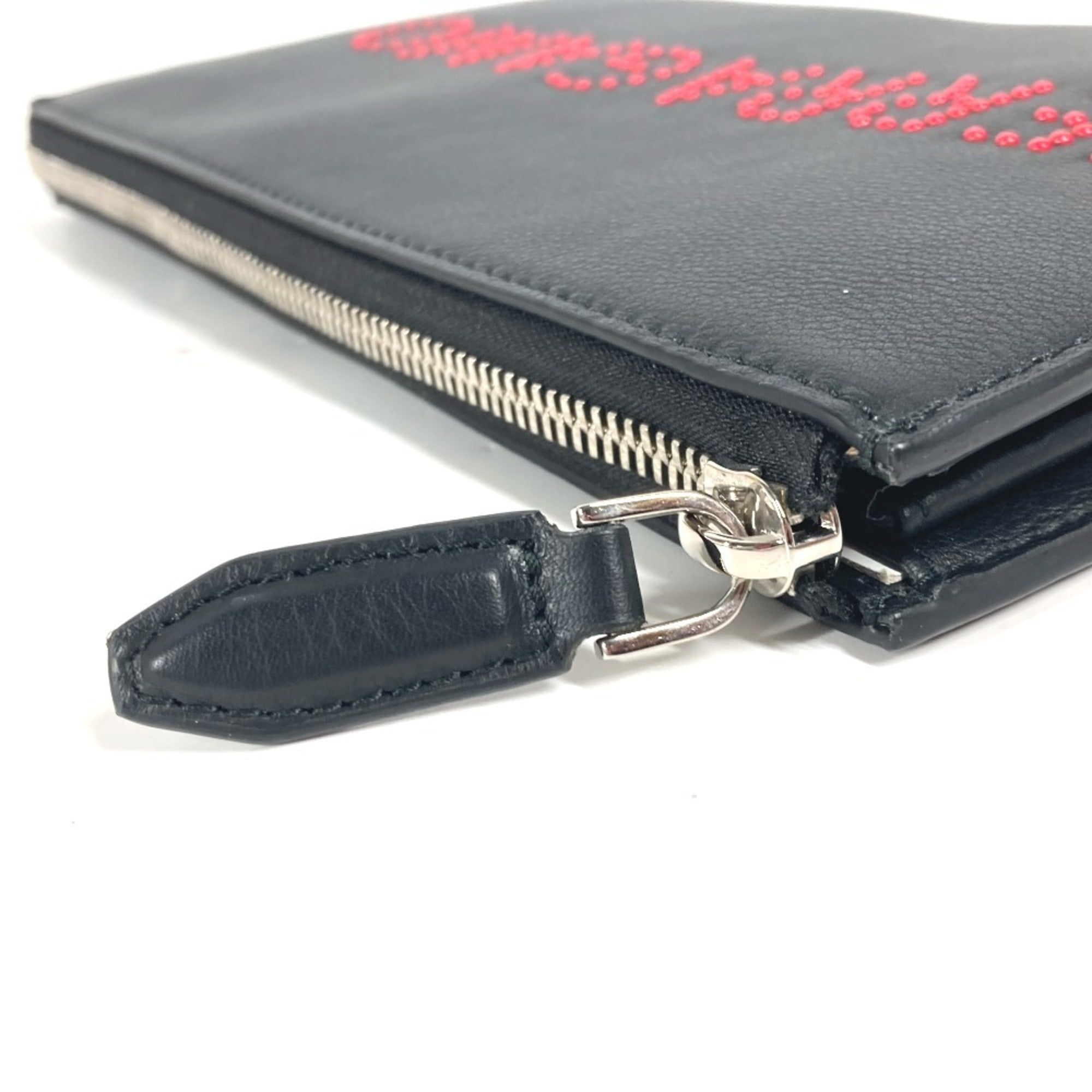 Salvatore Ferragamo Black Red Color Leather Clutch Bag Pouch (Pre-Owned)