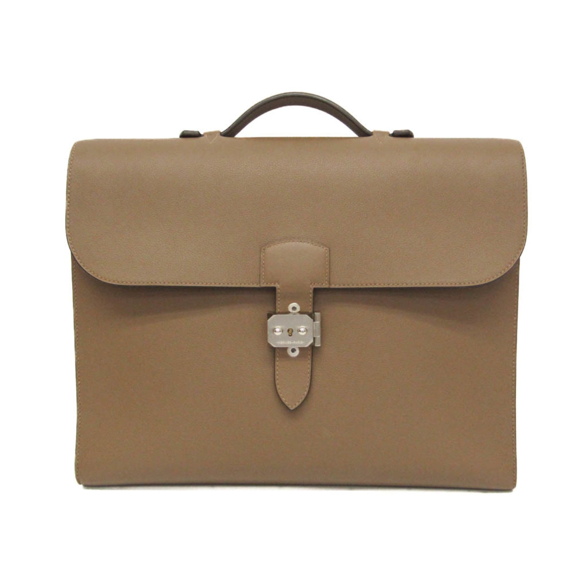 Hermes Sac A Depeche Etoupe Gray Taurillon Clemence Leather Briefcase Document Case (Pre-Owned)
