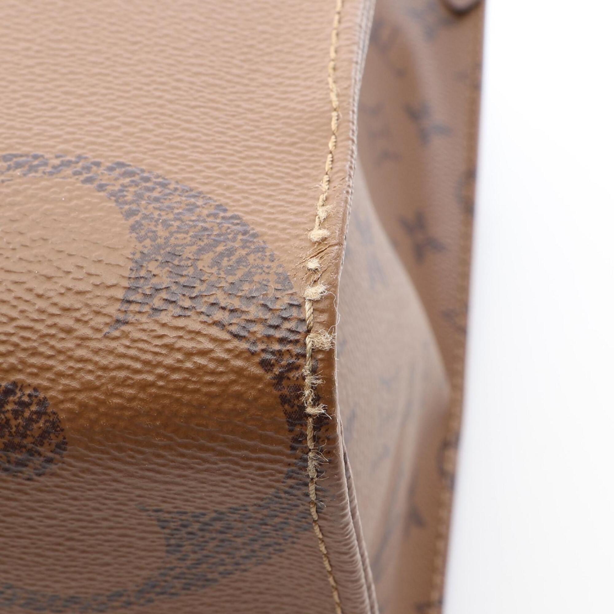 Louis Vuitton Beige Brown Coated Canvas Leather Handbag Tote Bag (Pre-Owned)