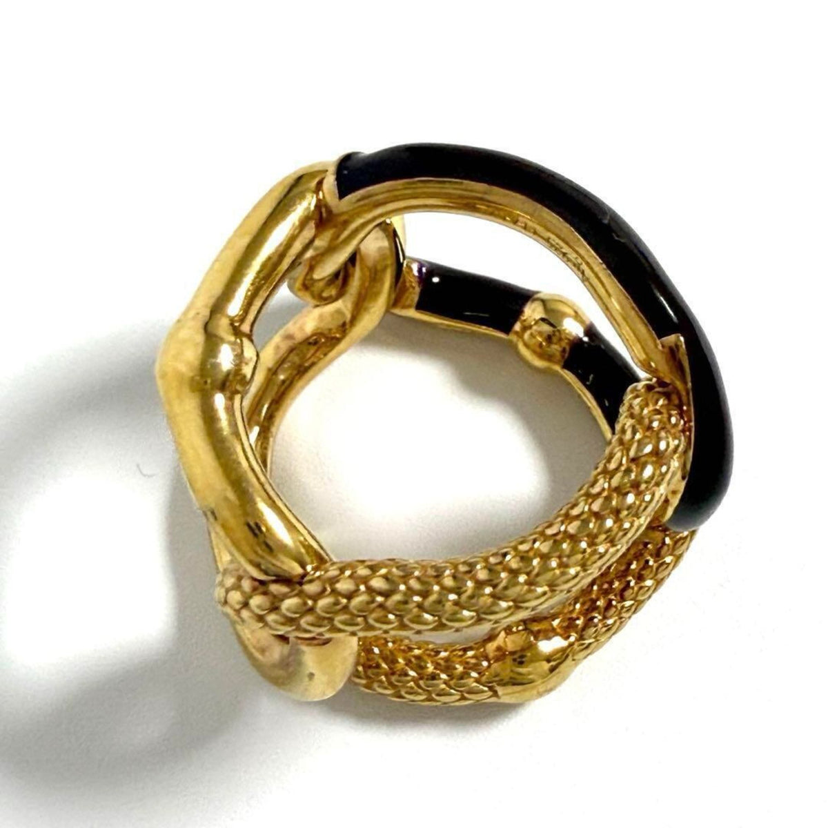 Bottega Veneta Gold Brown Silver 925 Band Ring (Pre-Owned)