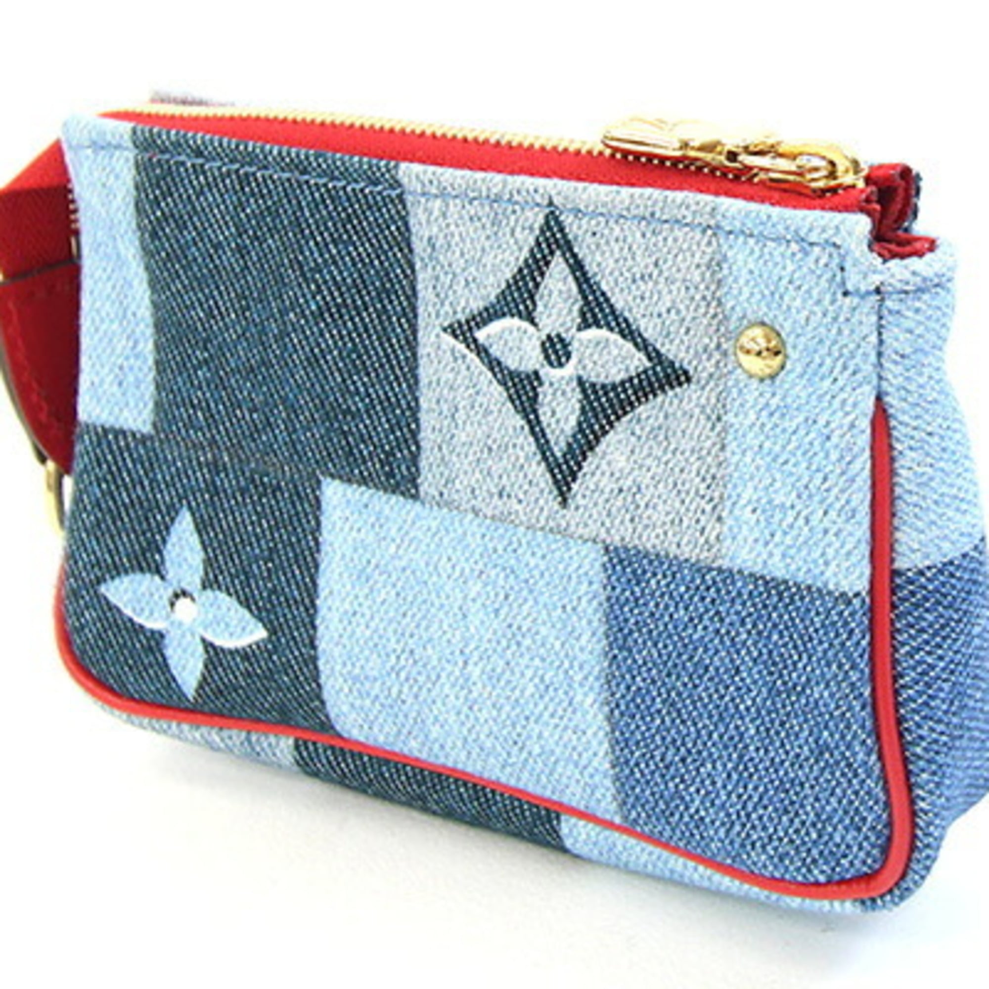 Louis Vuitton Blue Red Color Denim Leather Coin Purse/Coin Case (Pre-Owned)