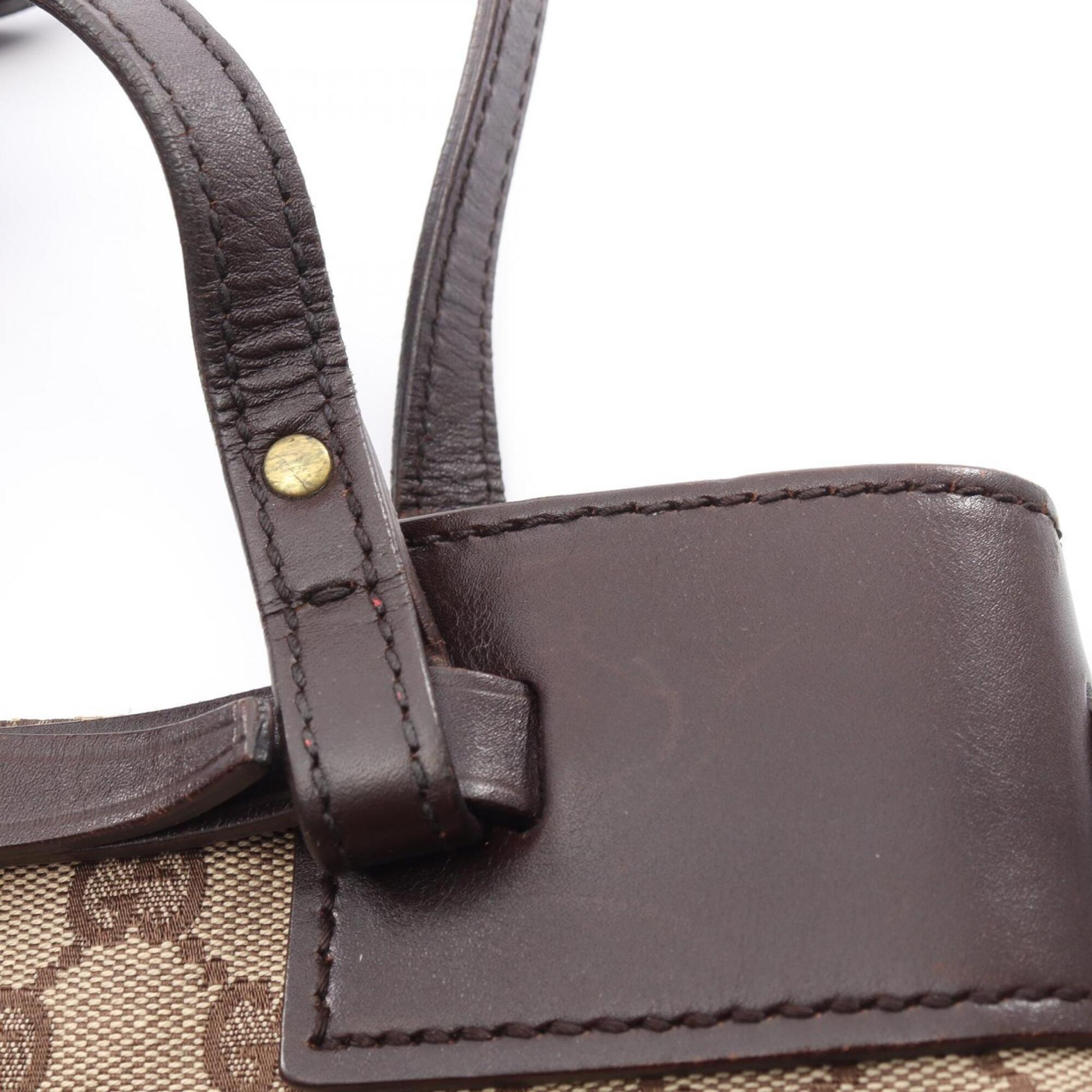 Gucci Beige Brown Canvas Leather Handbag Tote Bag (Pre-Owned)