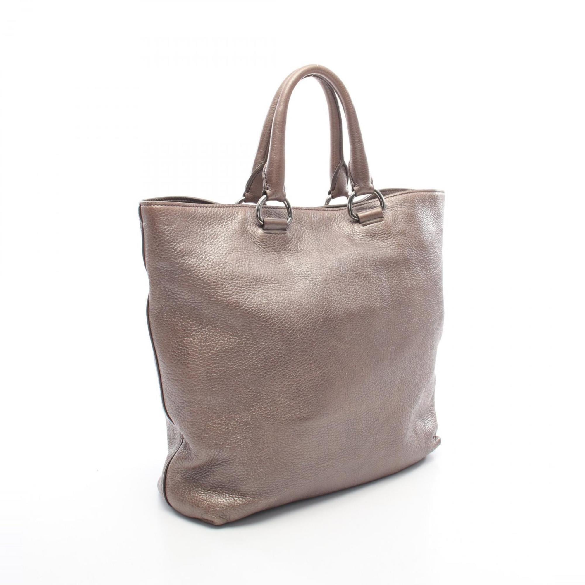 Prada Gray Leather Handbag Tote Bag (Pre-Owned)