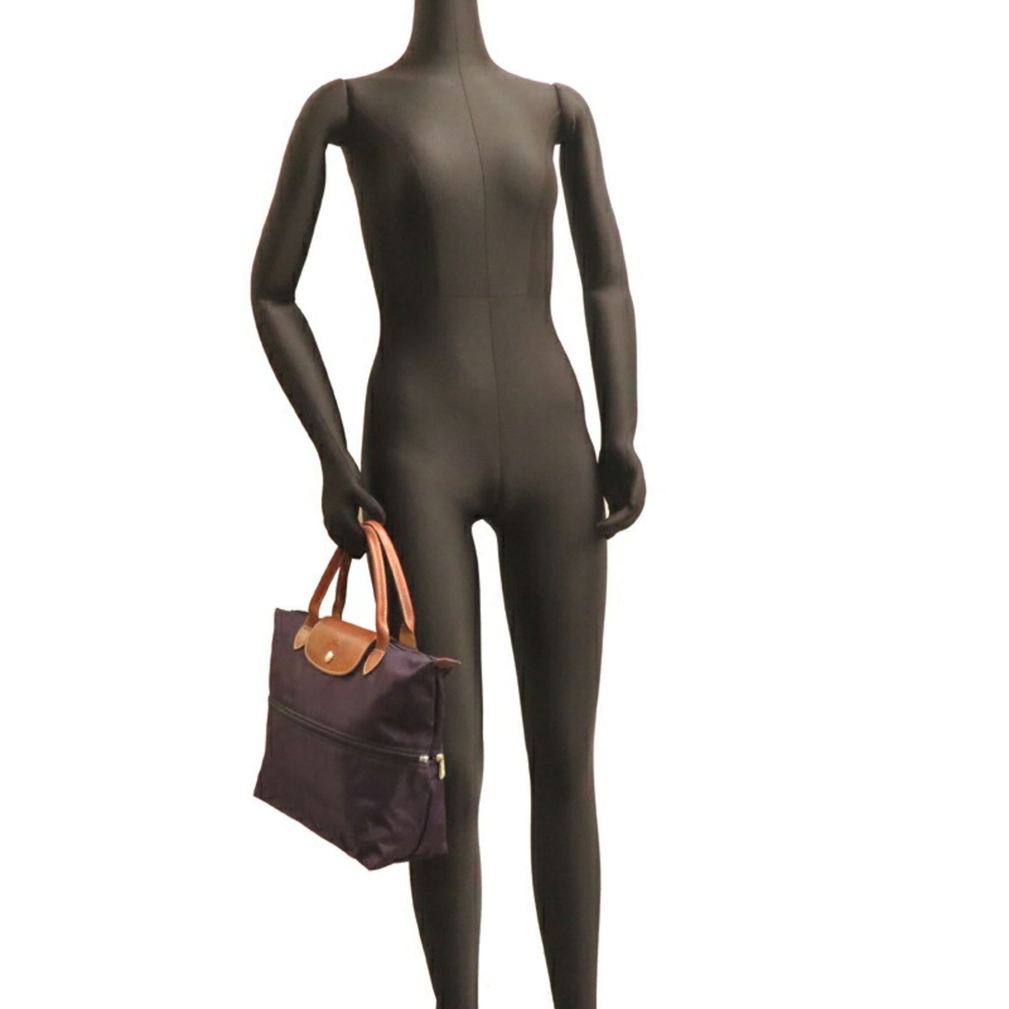 Longchamp Brown Purple Nylon Leather Handbag (Pre-Owned)