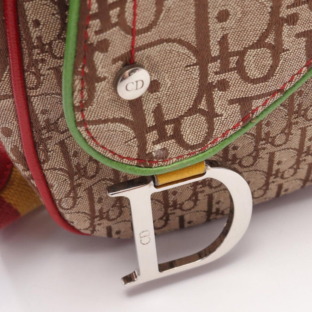 Christian Dior Beige Multi-Color Canvas Leather Handbag Shoulder Bag (Pre-Owned)