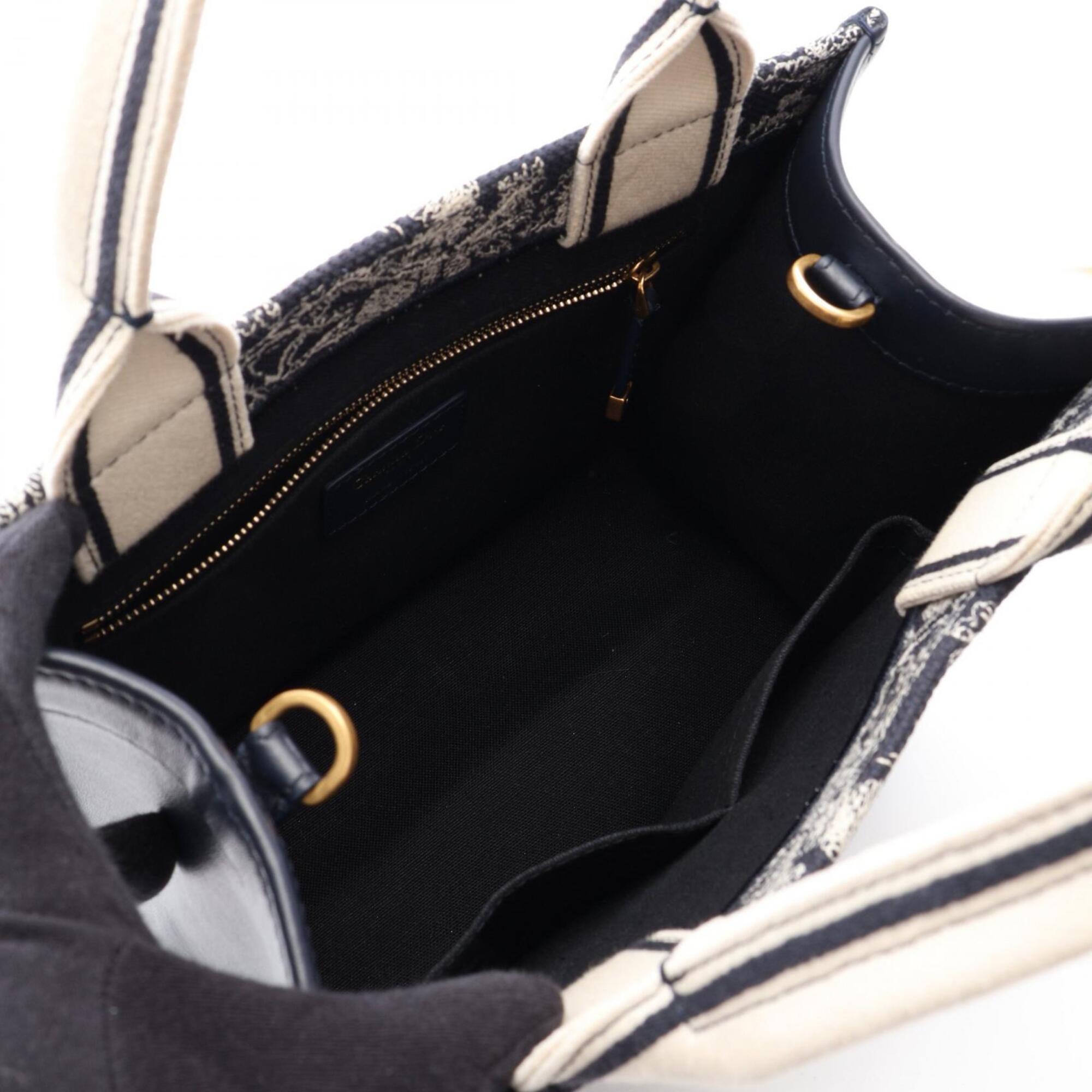 Christian Dior Ivory Navy Canvas Leather Handbag Tote Bag (Pre-Owned)