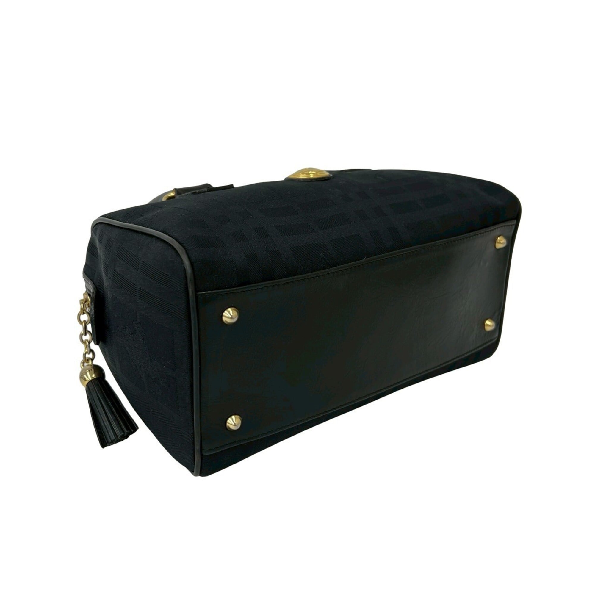 Burberry Black Leather Canvas Handbag Shoulder Bag (Pre-Owned)