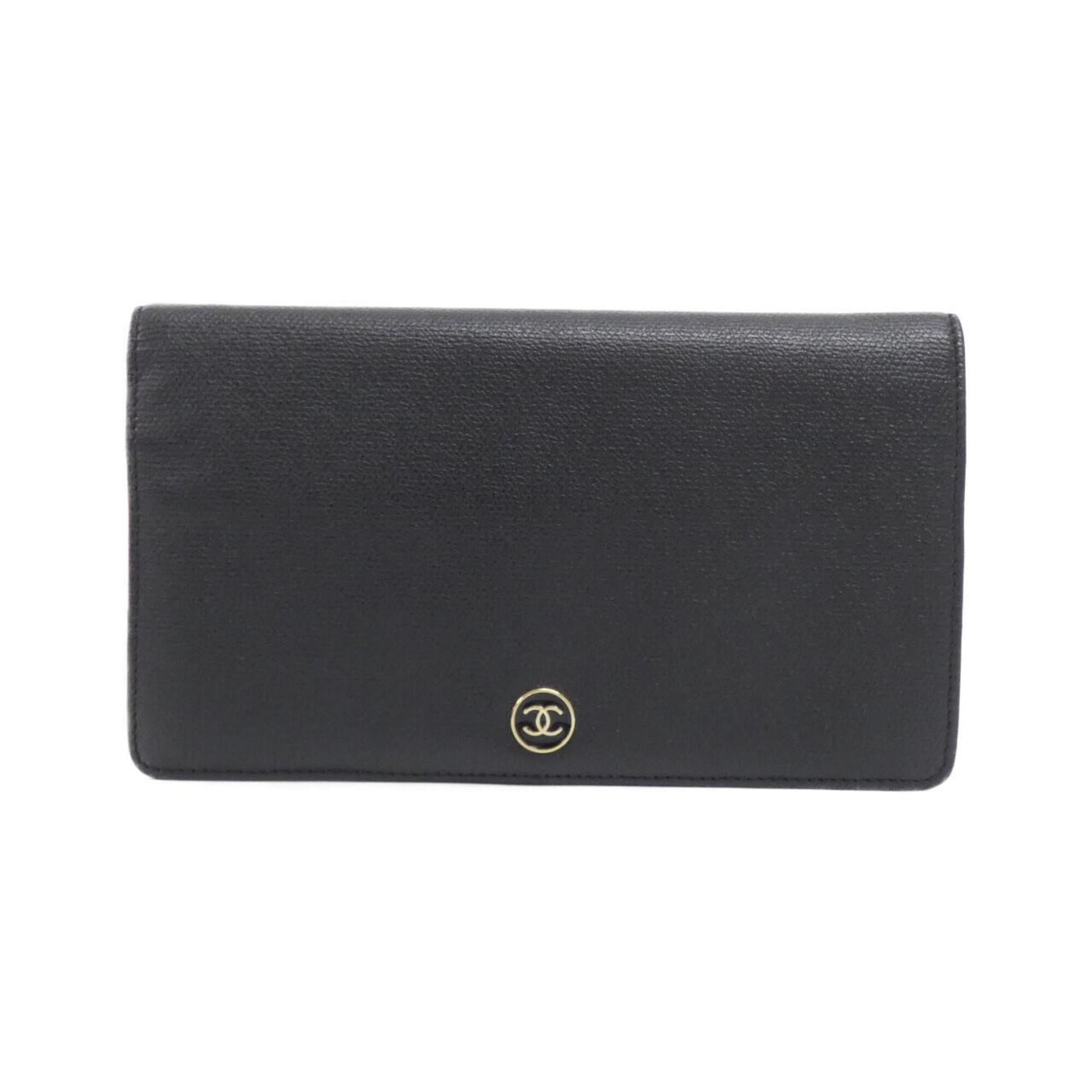 Chanel Black Leather Long Wallet (Bi-Fold) (Pre-Owned)