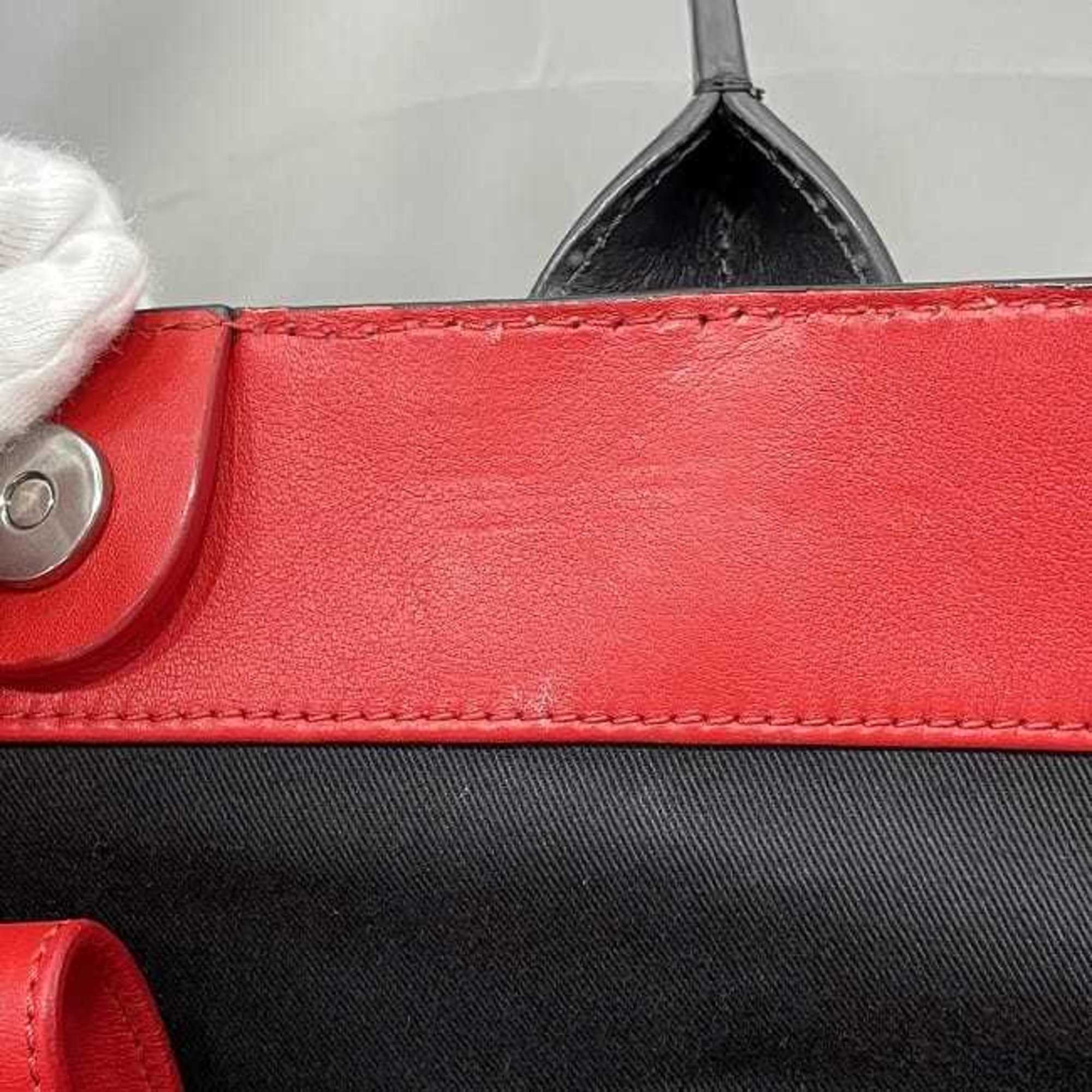 Christian Louboutin Black Red Color Leather Shoulder Bag Tote Bag (Pre-Owned)