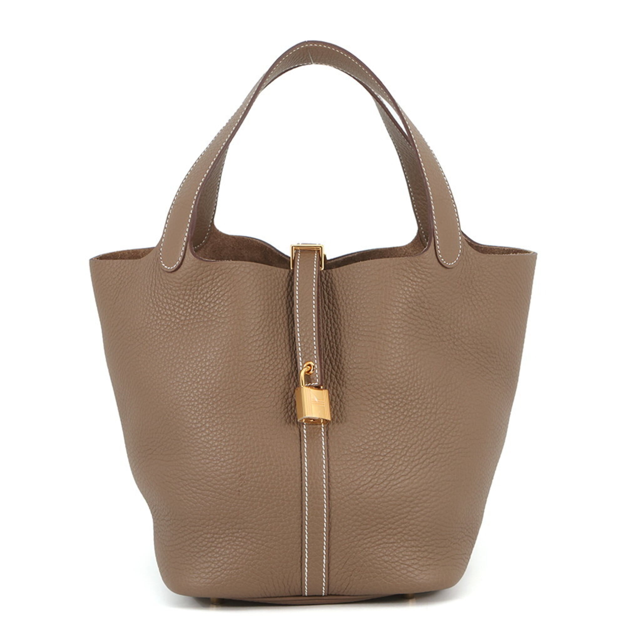 Hermes Etoupe Gray Taurillon Clemence Leather Handbag Tote Bag (Pre-Owned)
