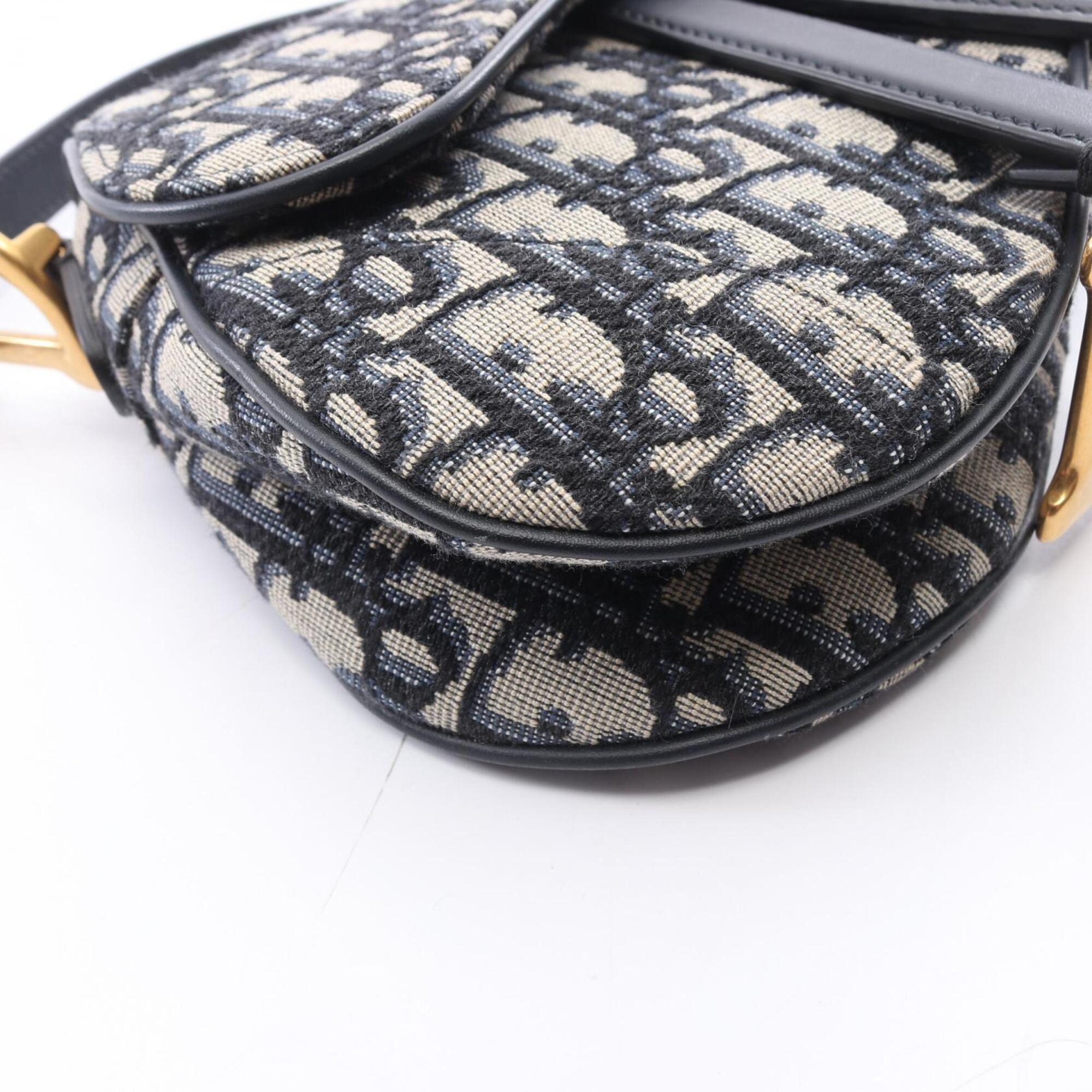 Christian Dior Ivory Navy Canvas Leather Handbag Saddle Bag (Pre-Owned)