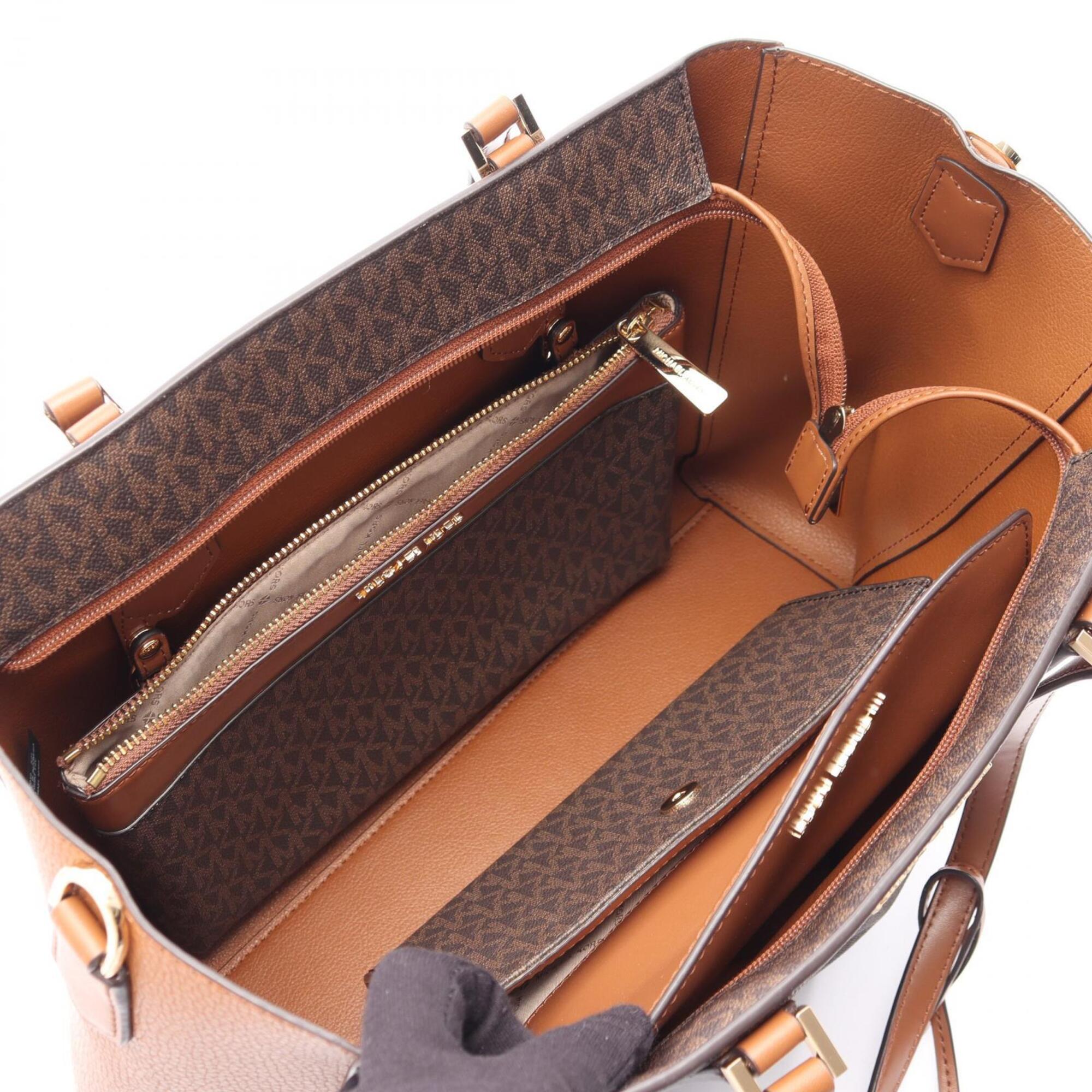 Michael Kors Brown Coated Canvas Leather Handbag Tote Bag (Pre-Owned)