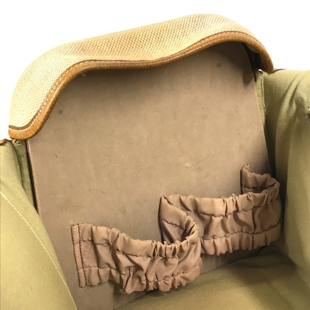 Hermes Beige Brown Leather Canvas Boston Bag Shoulder Bag Vanity Bag (Pre-Owned)