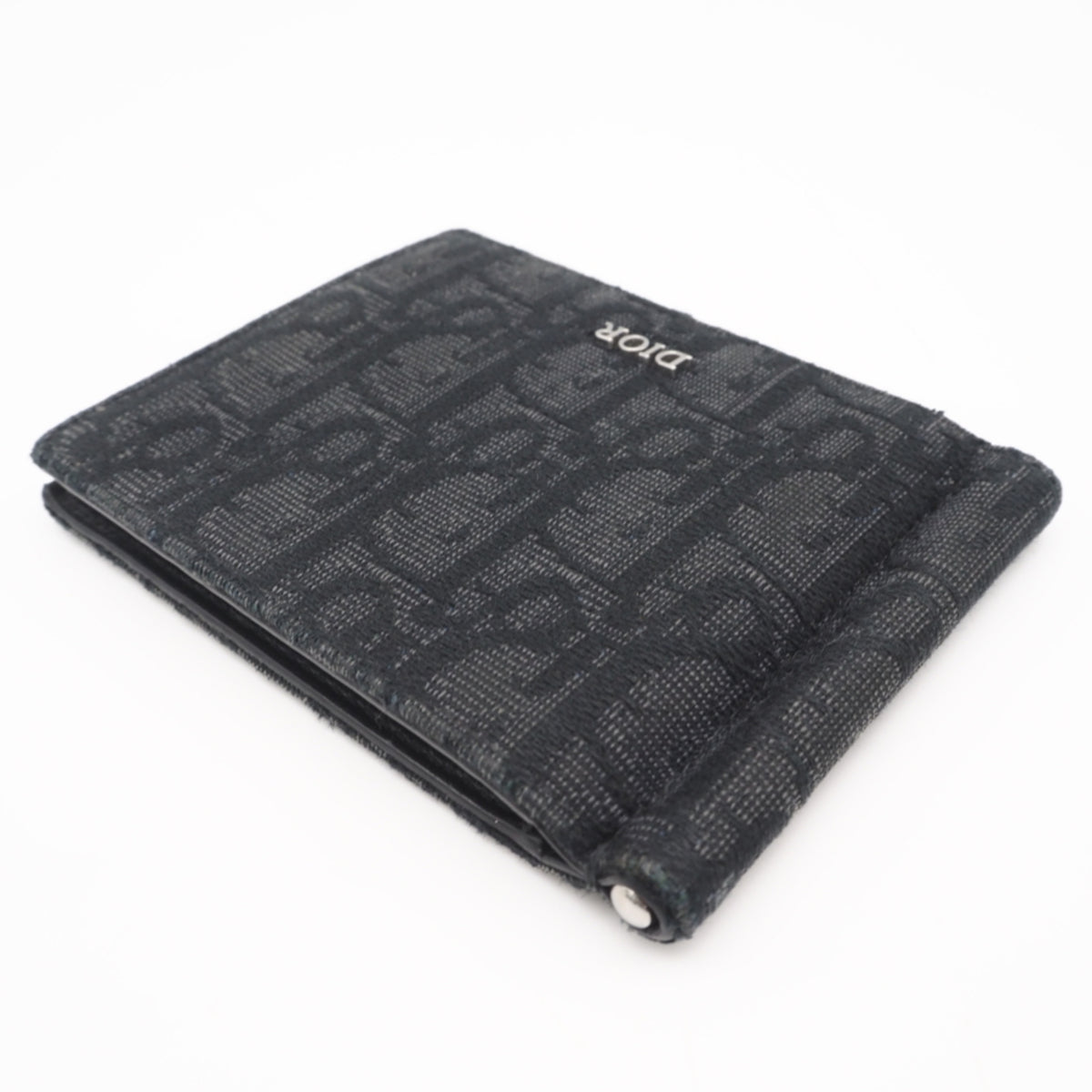 Christian Dior Black Gray Canvas Leather Money Clip (Pre-Owned)