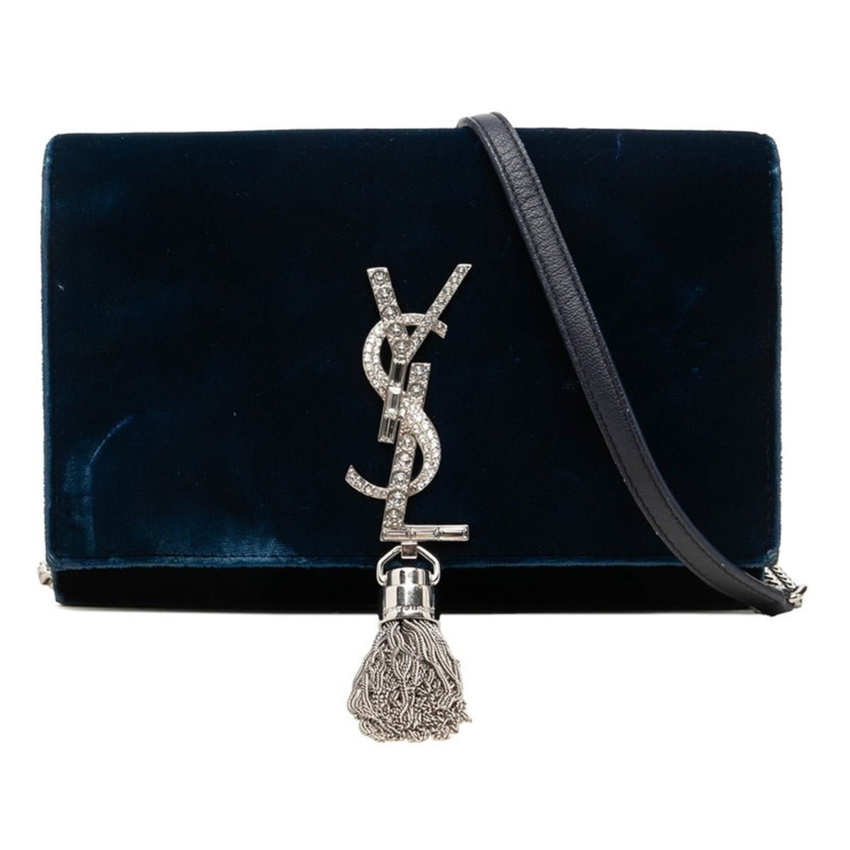 Saint Laurent Navy Silver Rhinestone Leather Shoulder Bag (Pre-Owned)
