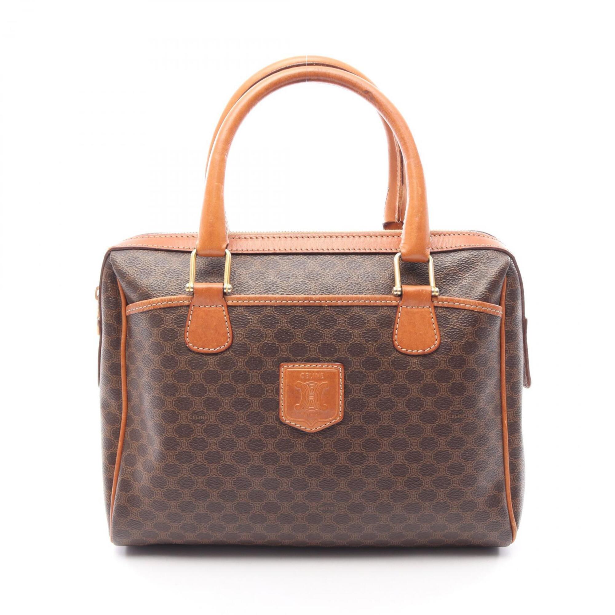 Celine Macadam Brown Coated Canvas Boston Bag Handbag (Pre-Owned)
