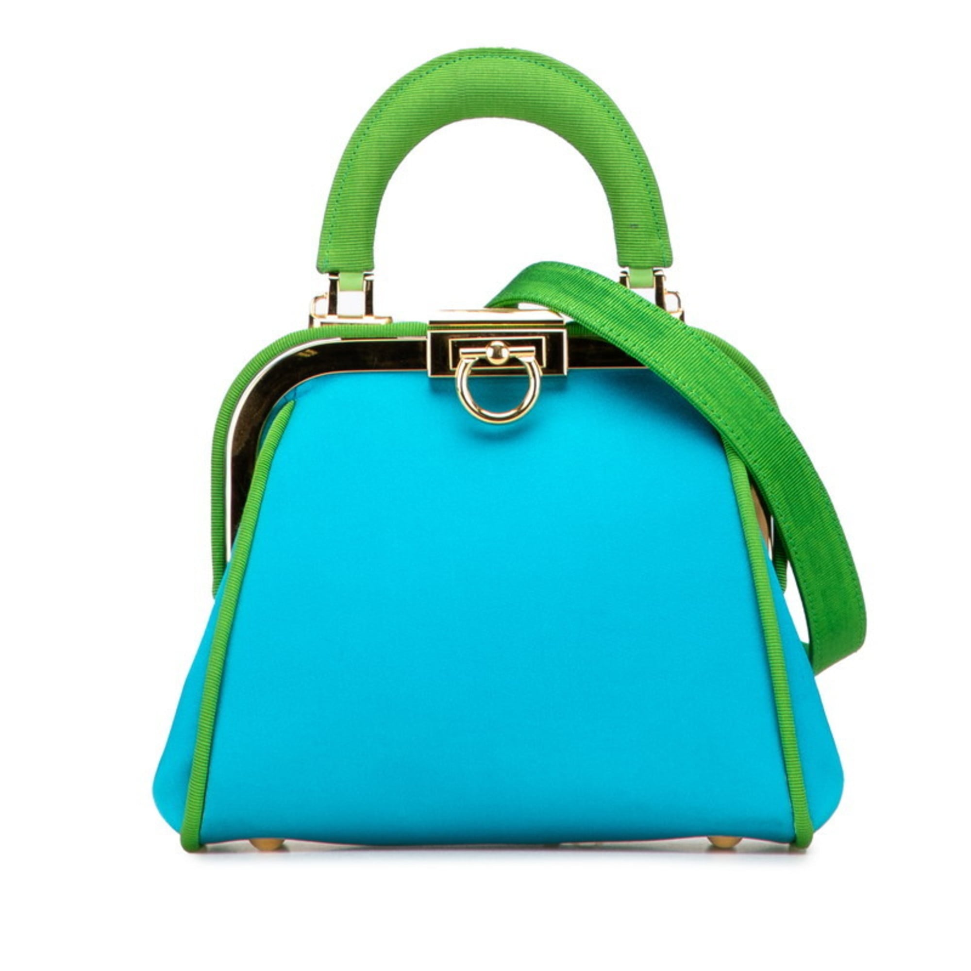 Christian Dior Green Blue Green Canvas Satin Handbag Shoulder Bag (Pre-Owned)