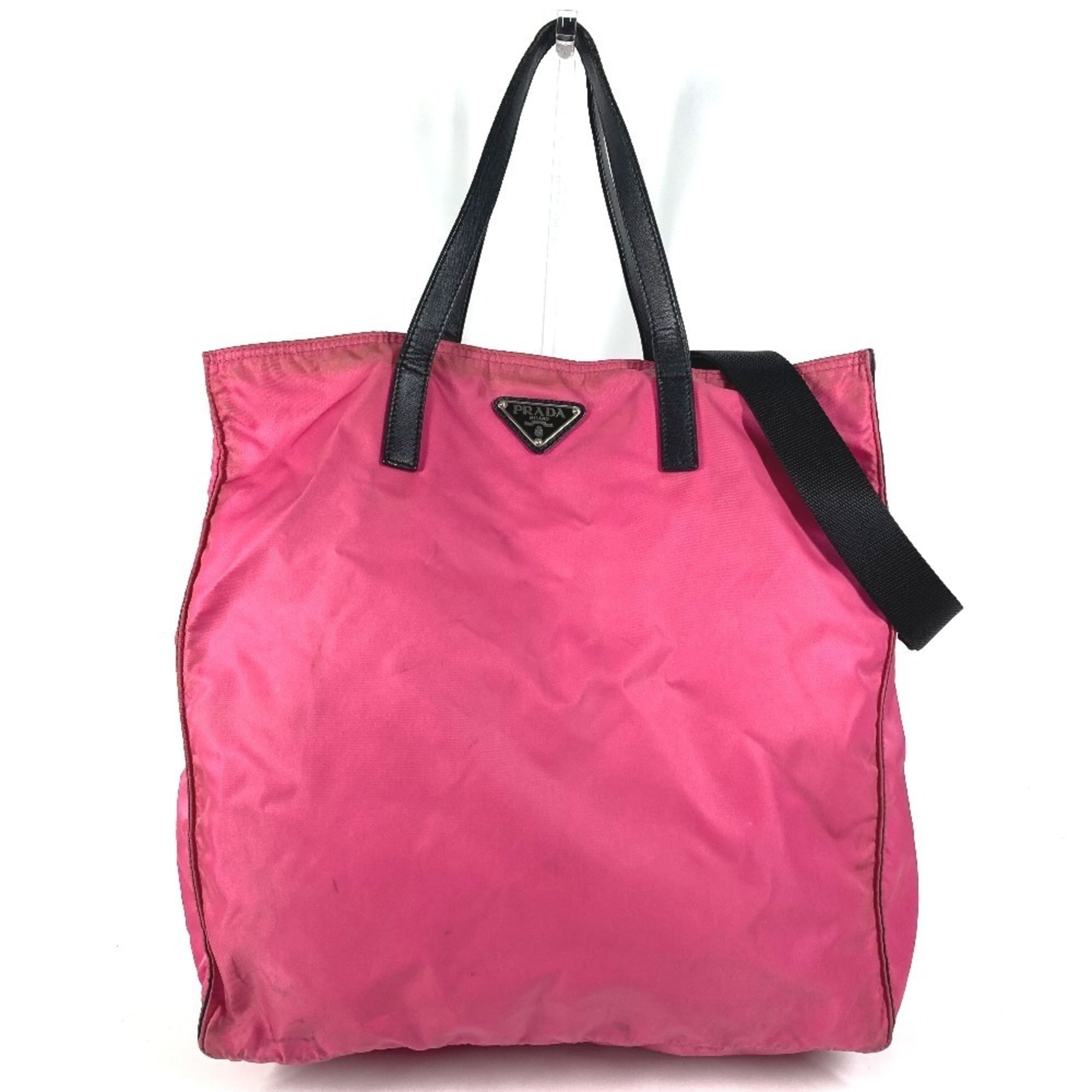 Prada Black Pink Nylon Leather Handbag Shoulder Bag Tote Bag (Pre-Owned)
